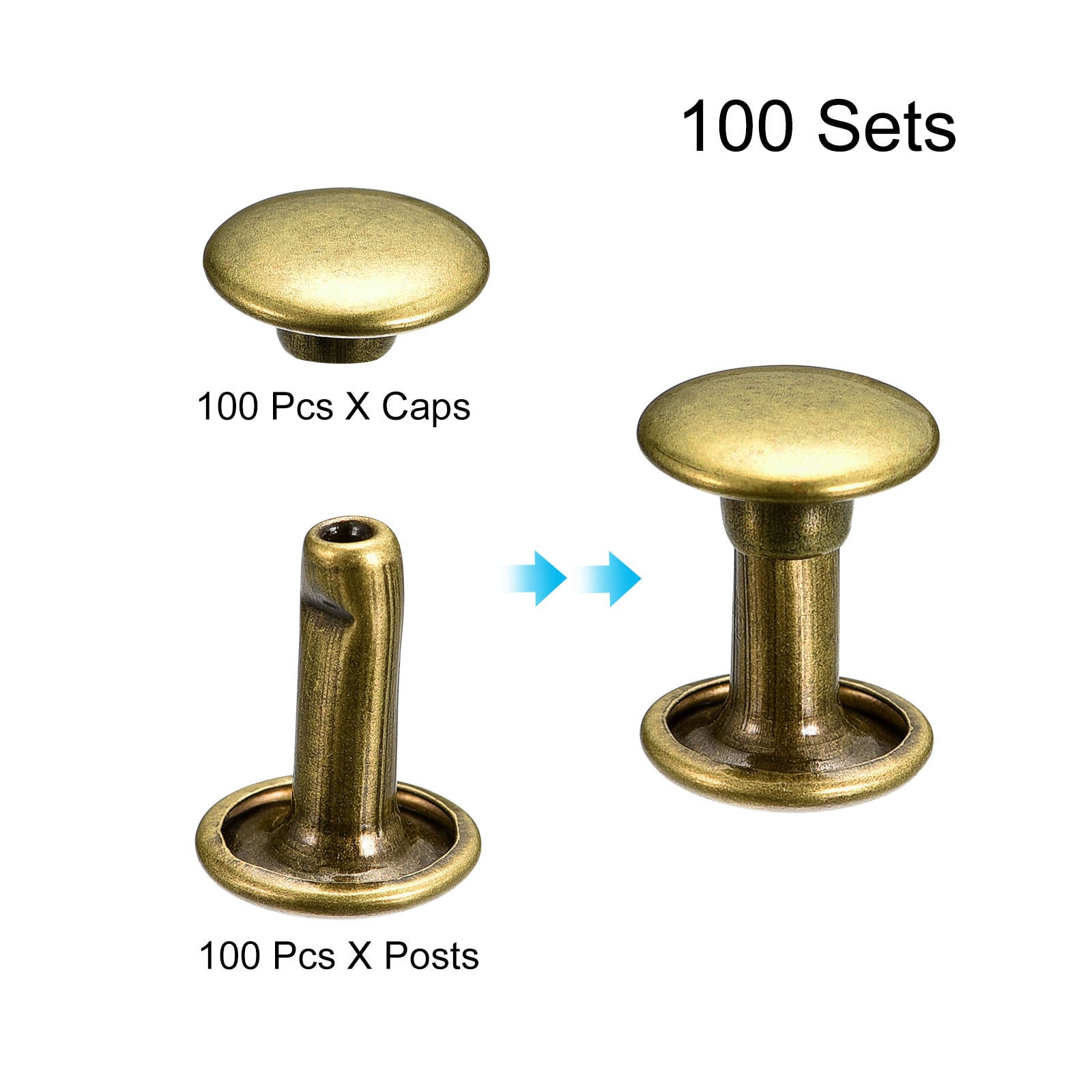 Unique Bargains 100 Sets Leather Rivets 6x8mm Double Cap Rivets Metal ...
