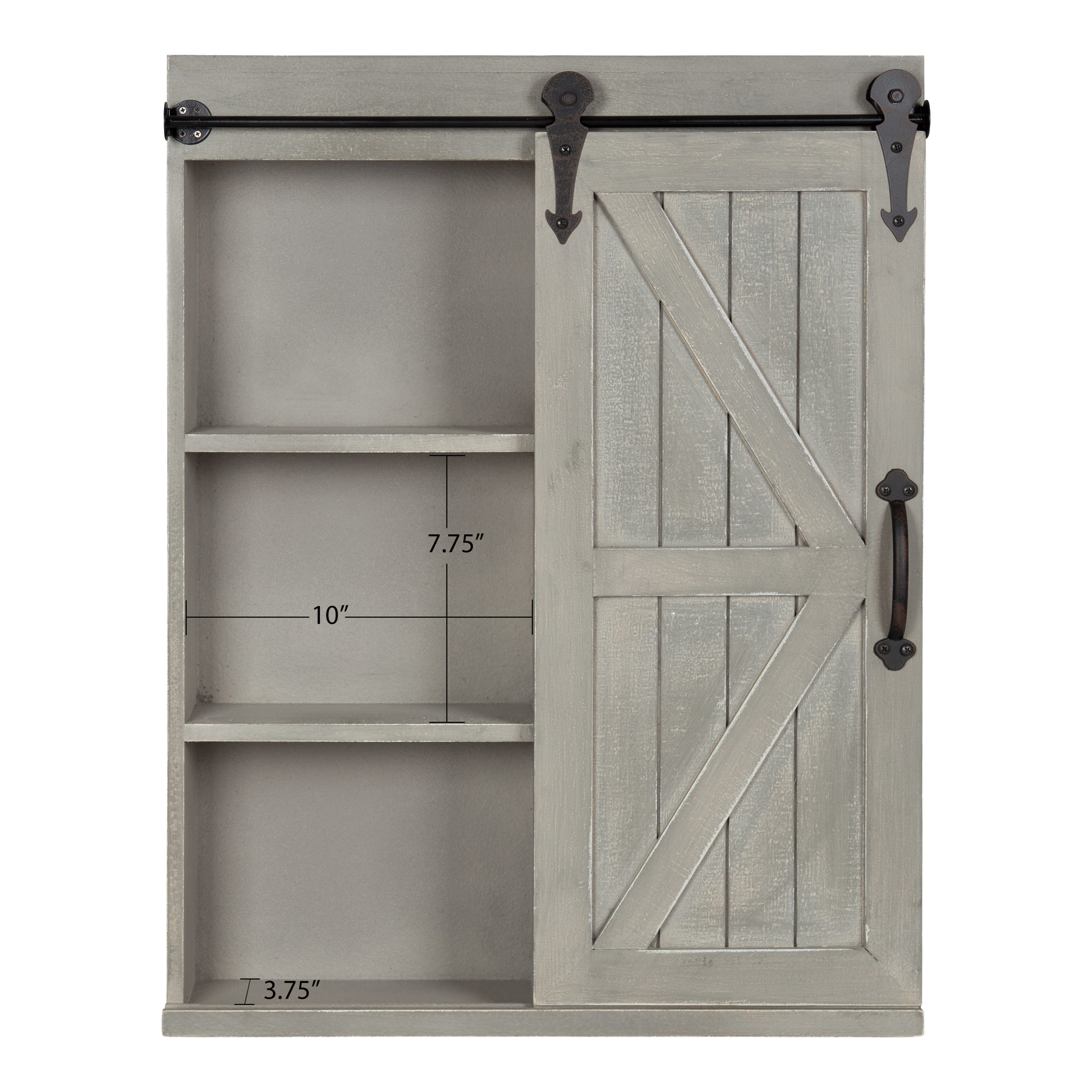 Rustic Gray Farmhouse Vanity Mirror Cabinet with Sliding Barn Door
