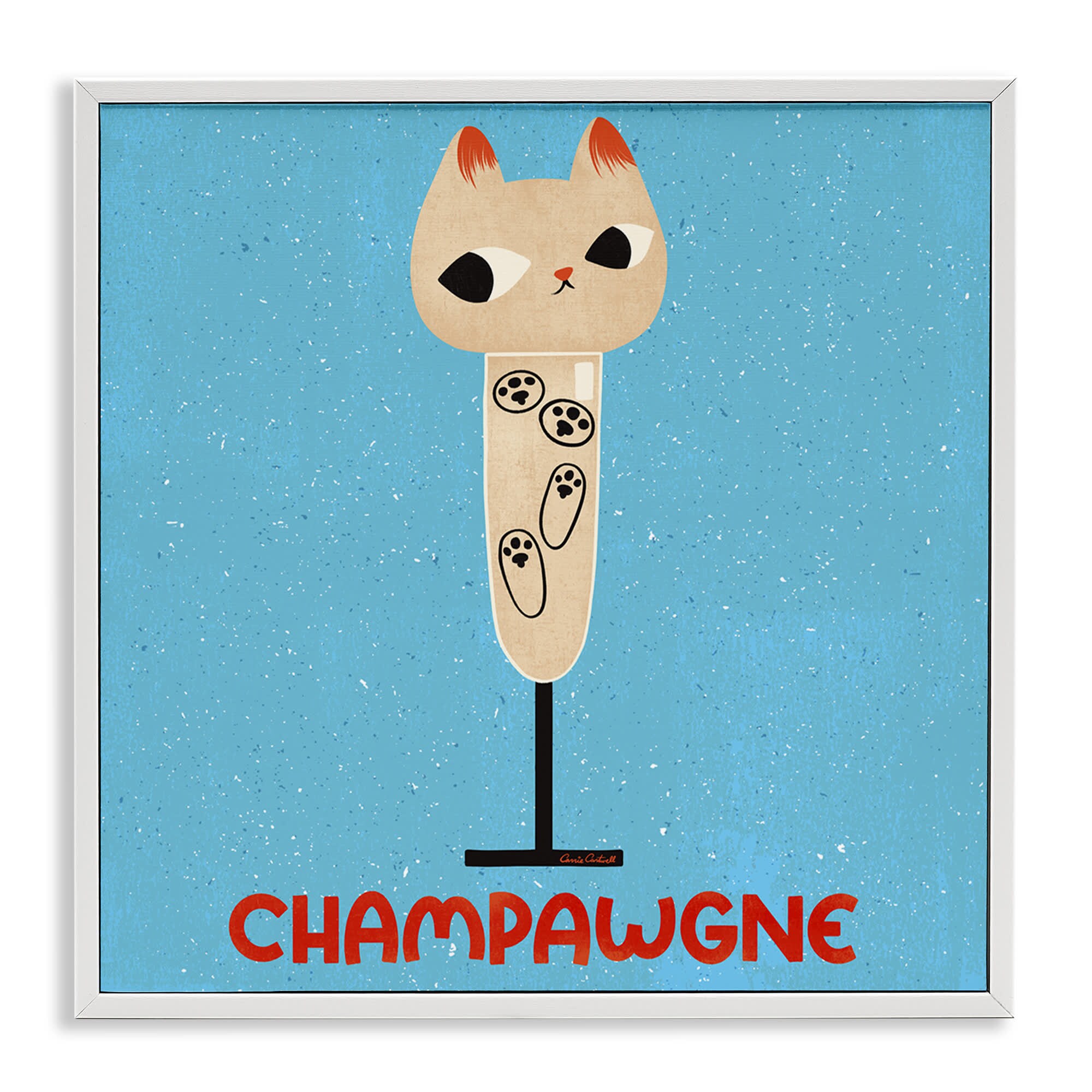 Stupell Industries BS-849-WFR-17X17 Champawgne Feline Wine White Framed Giclee Art By Carrie Cantwell 17 x 17