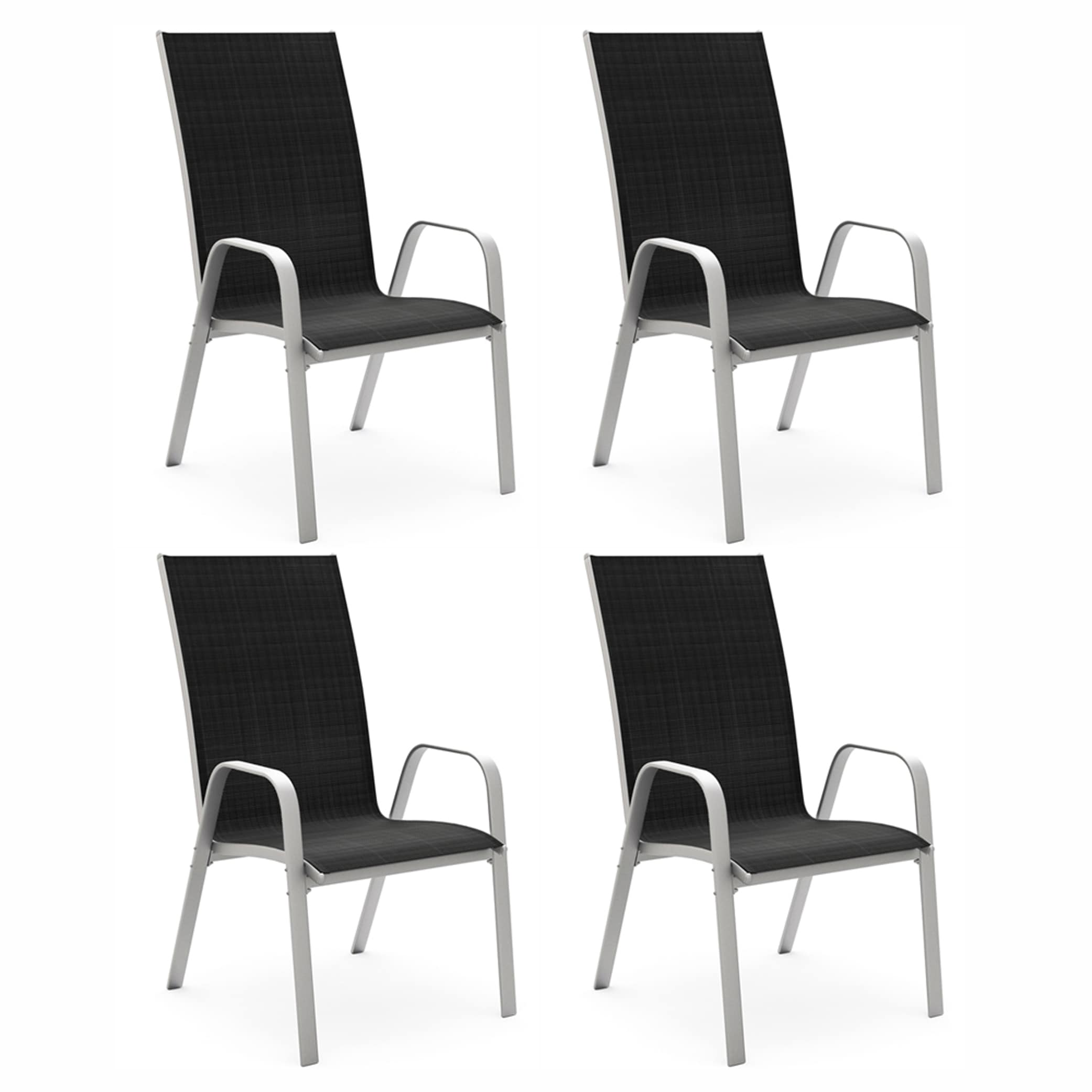 JEAREY KDDDY04-GY Stationary Dining Chairs Set of 4 Woven Stackable BLACK Steel Frame Stationary Dining Chair with Black Woven Seat