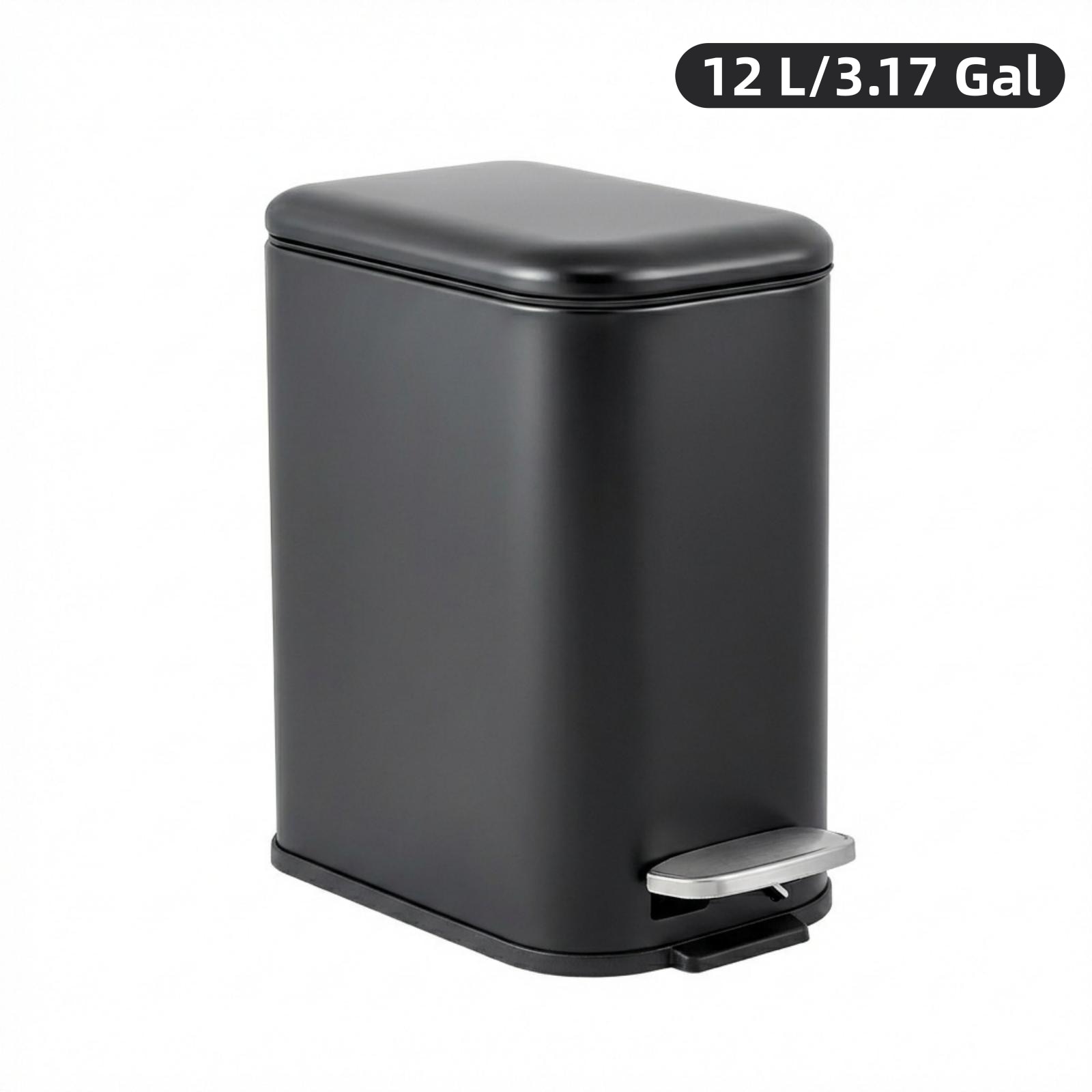 Aoile Slim Trash Can 3.2 Gallon/12 L Stainless Steel Garbage Can with Removable Inner Bucket Small Bathroom Trash Bin with Lid for Toilet Bedroom Office - Black