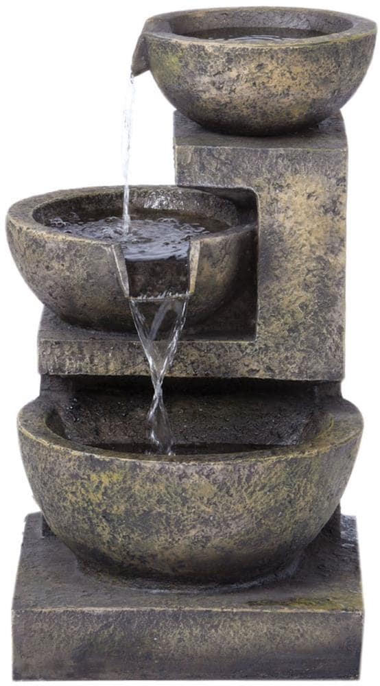 Alfresco Home 24.25-in H Resin Rock Waterfall Outdoor Fountain Pump ...