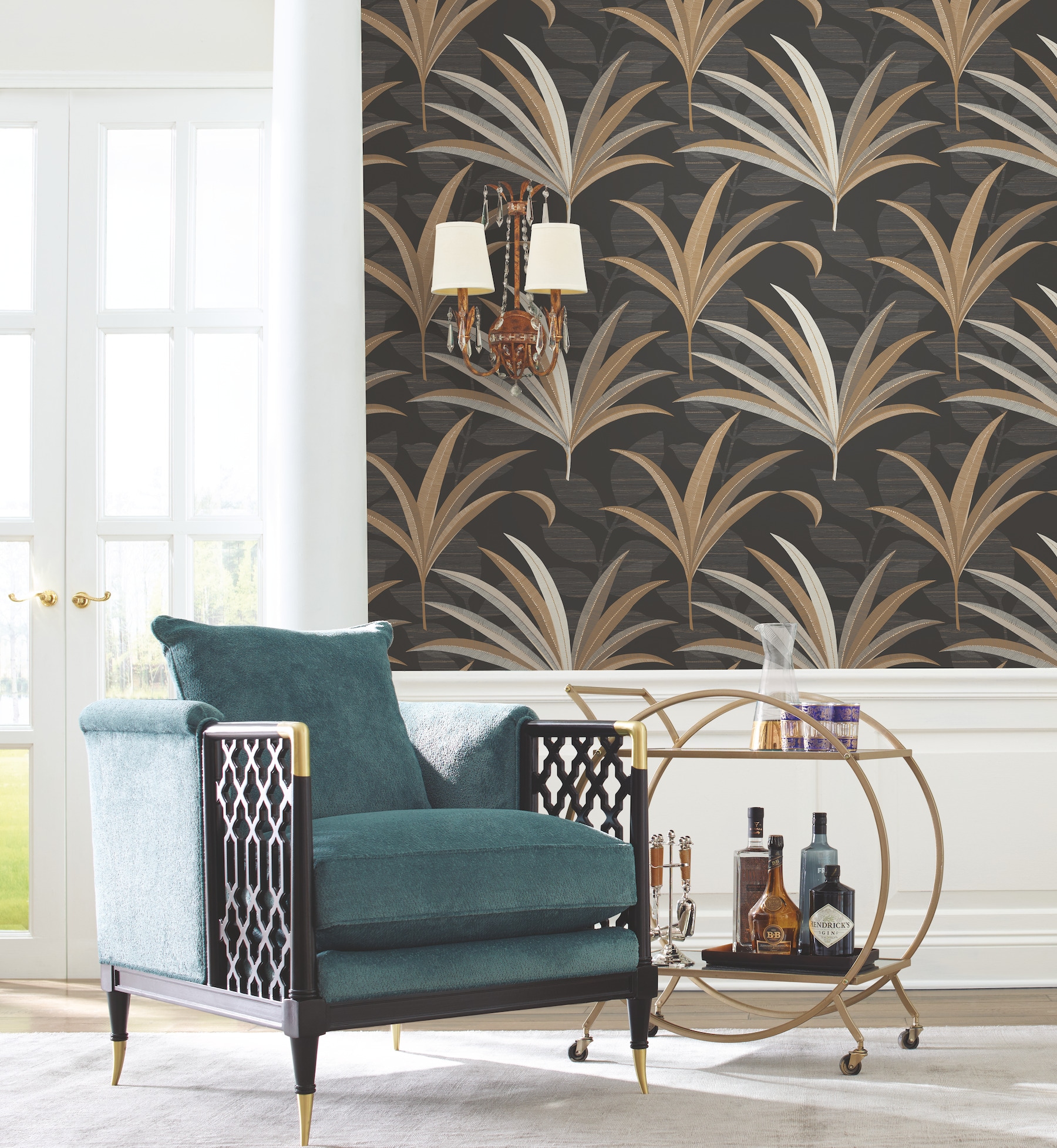 York Wallcoverings CA1548 Antonina Vella Deco 60.8-Sq. Feet Black Non-woven Ivy/Vines Unpasted Wallpaper