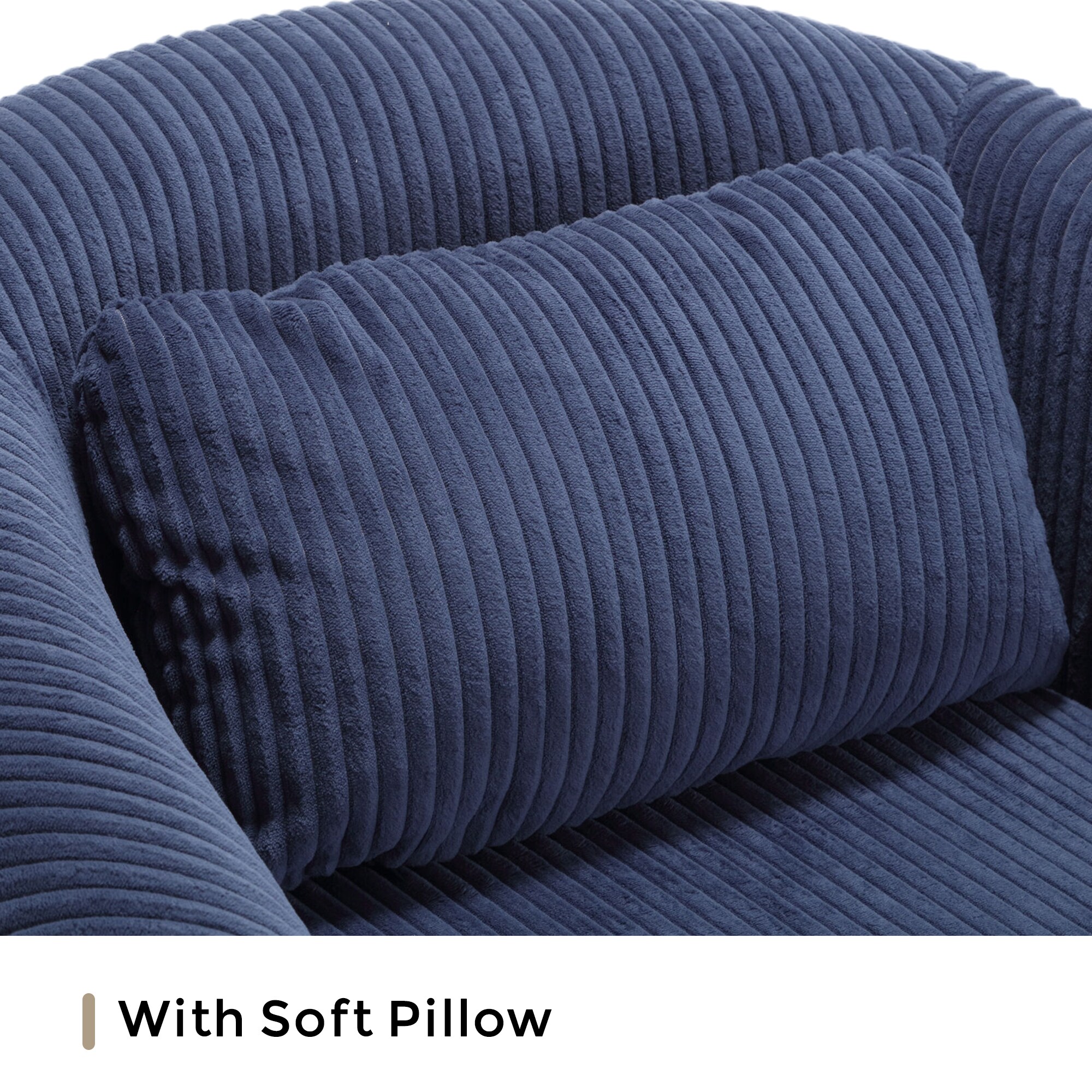 Close-up of blue ribbed upholstery and lumbar cushion