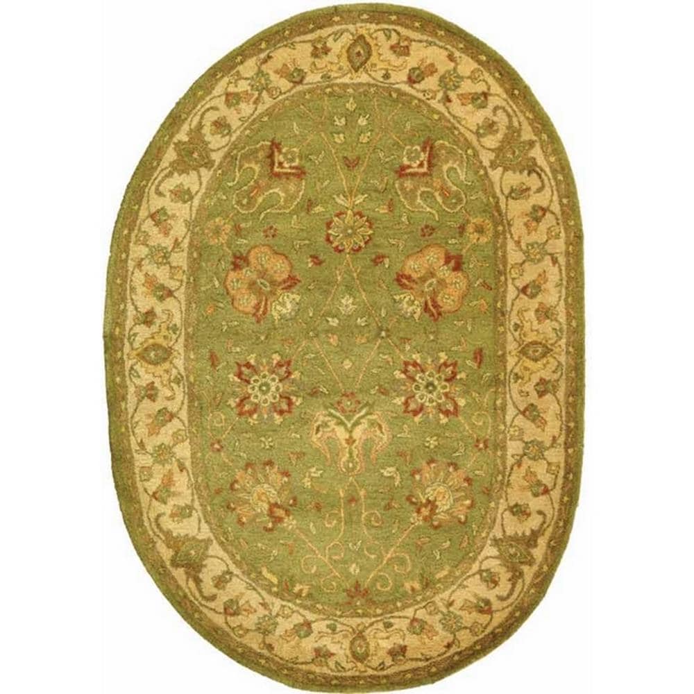 Safavieh AT21D-5OV Antiquity Dergaz 5 x 7 (ft) Tufted Wool Sage Oval Indoor Floral/Botanical Vintage Area rug