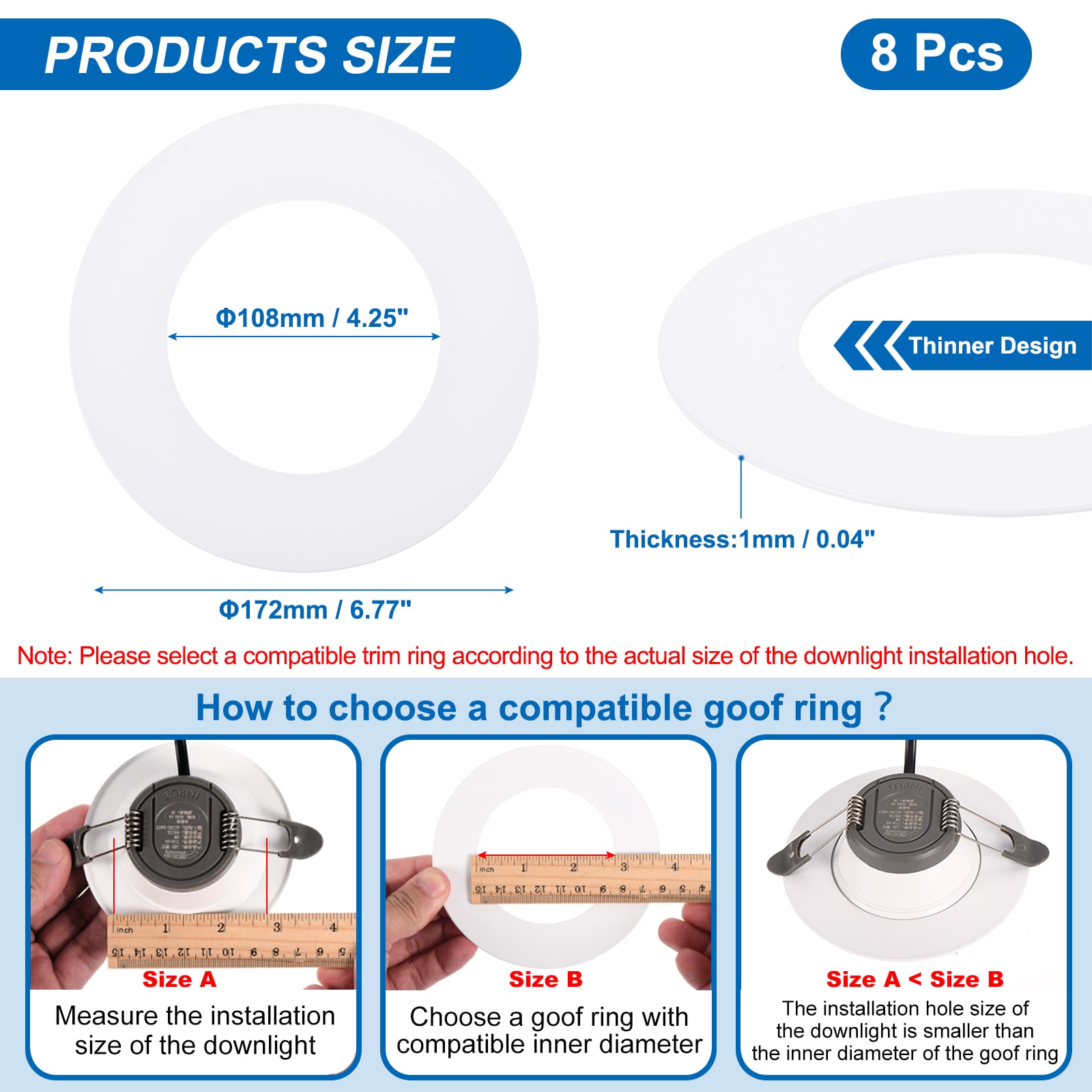 PATIKIL Goof Rings for 4 Inch Recessed Can Lighting Down Light 8pcs ...