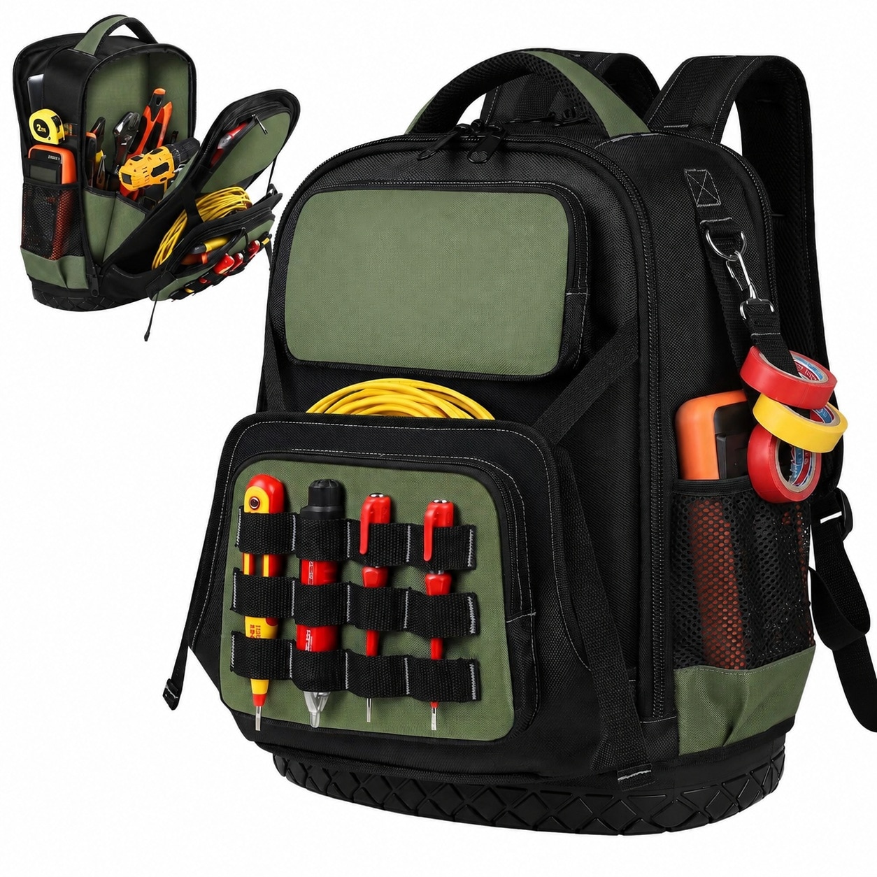 UUDULY  Heavy Duty Tool Backpack Large Capacity Utility Organizer with Waterproof Molded Hard Bottom and Laptop Storage for HVAC Electrician