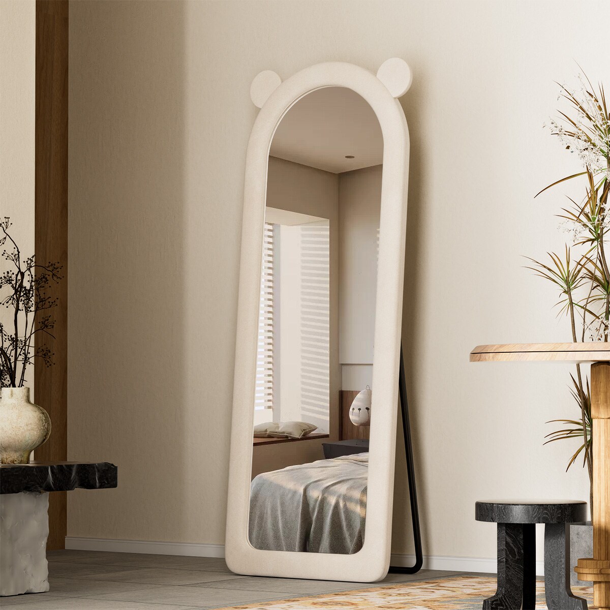 BEAUTYPEAK LS-RBGXRE-ED-2463-WH 24-Inches W x 63.0-Inches H Irregular White Framed Full Length Floor Mirror