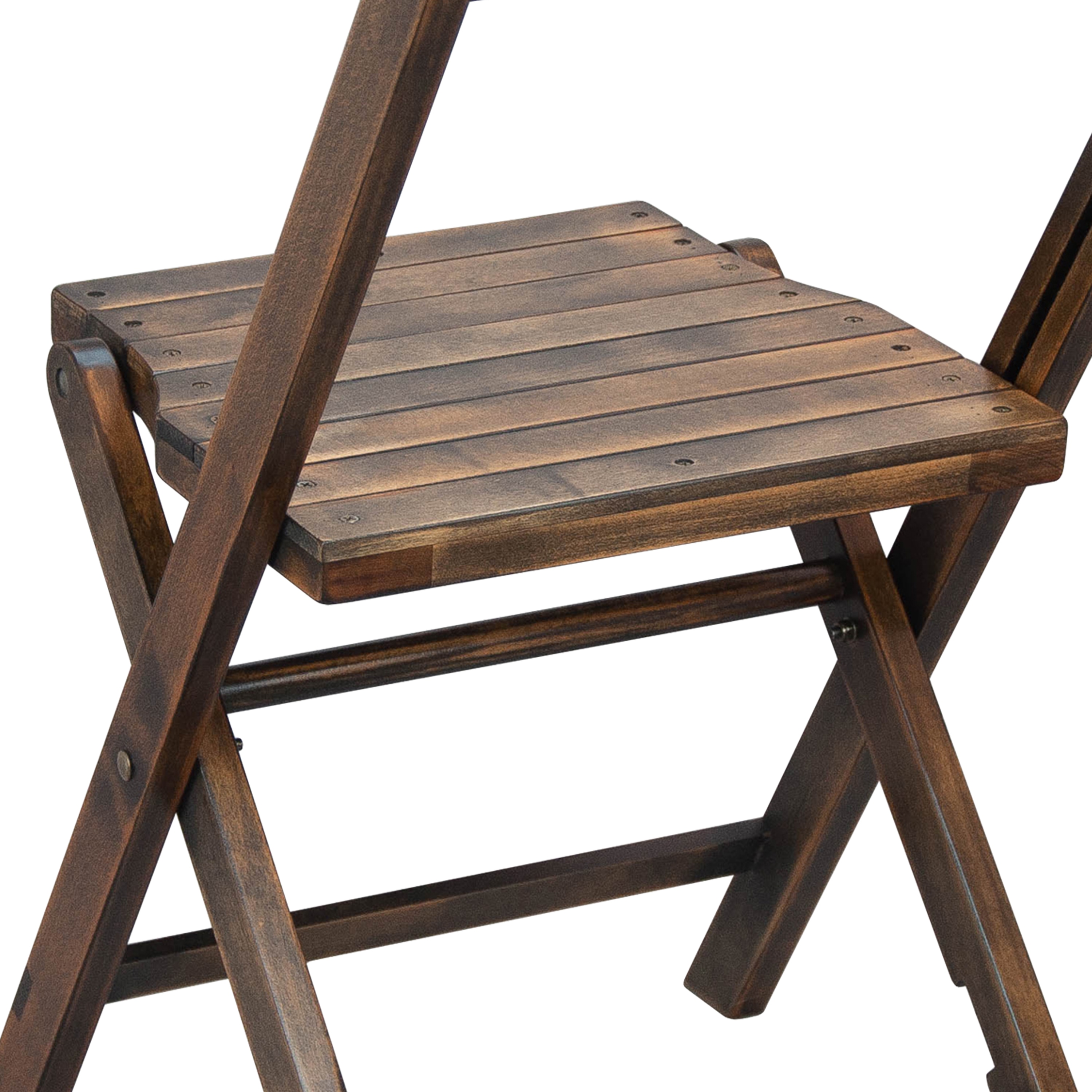 Antique Black Slatted Wood Folding Event Chair, Set of 4