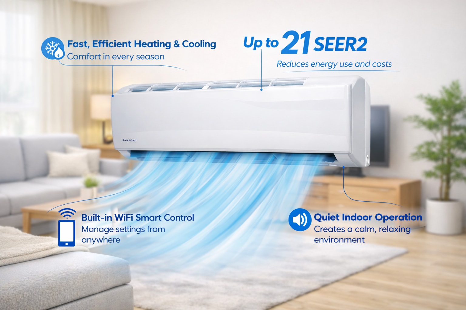 Ramsond GW 1 zone 12000-BTU Ductless Mini Split Air Conditioner Heat Pump Included with 115-Volt Sansujyuku sansujyuku.com