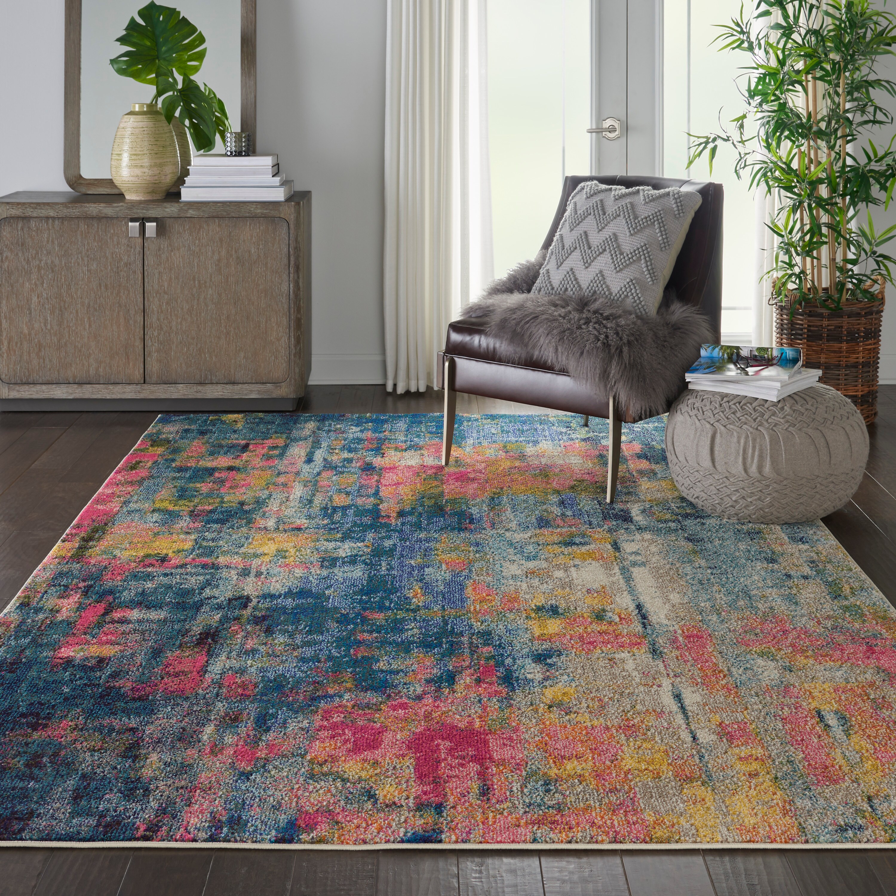 Nourison Celestial 7 x 10 Blue/Yellow Indoor Abstract Area Rug in the ...