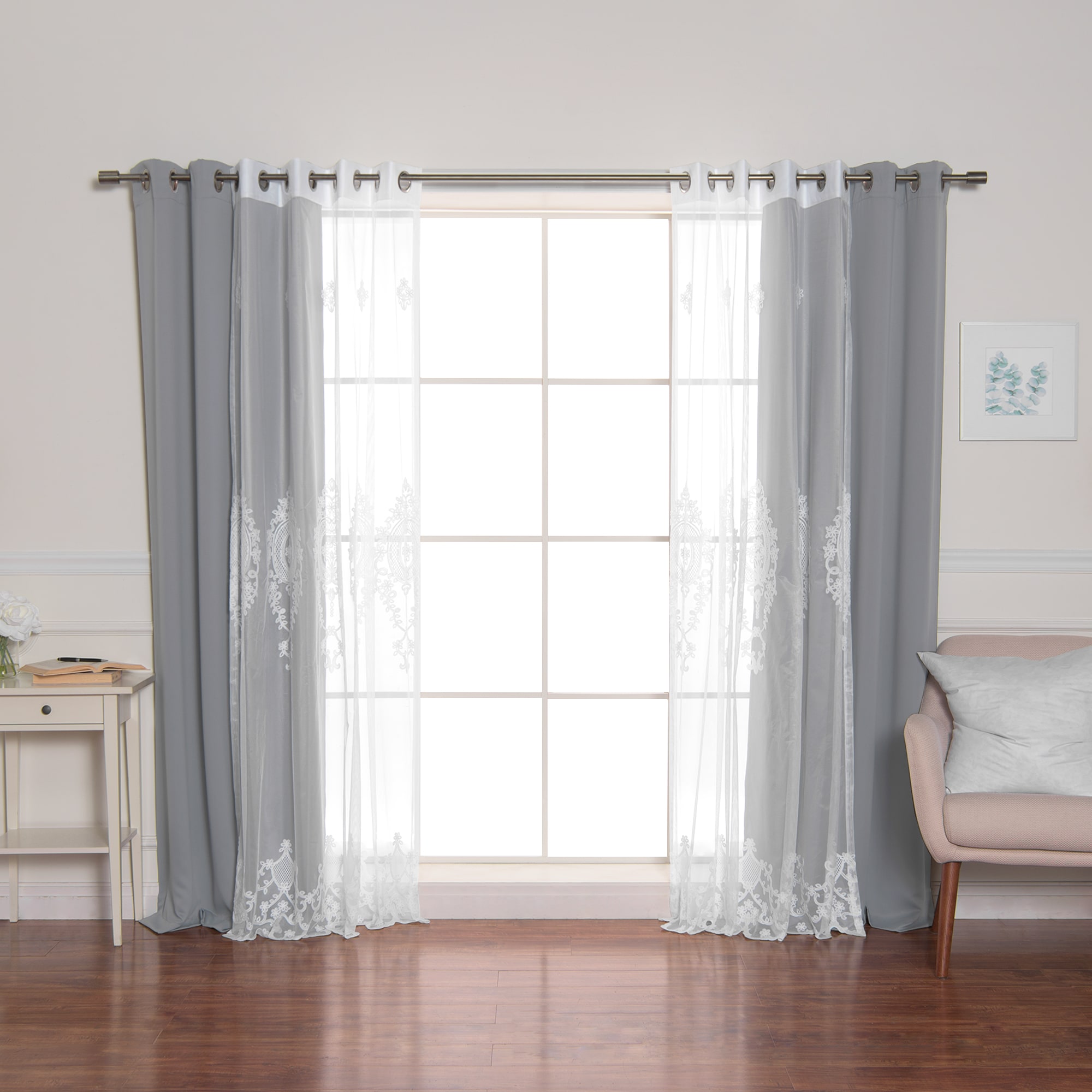 Best Home Fashion MM-DAMAS-84-GREY 84-Inches Grey Blackout Grommet Curtain panel 4-pack