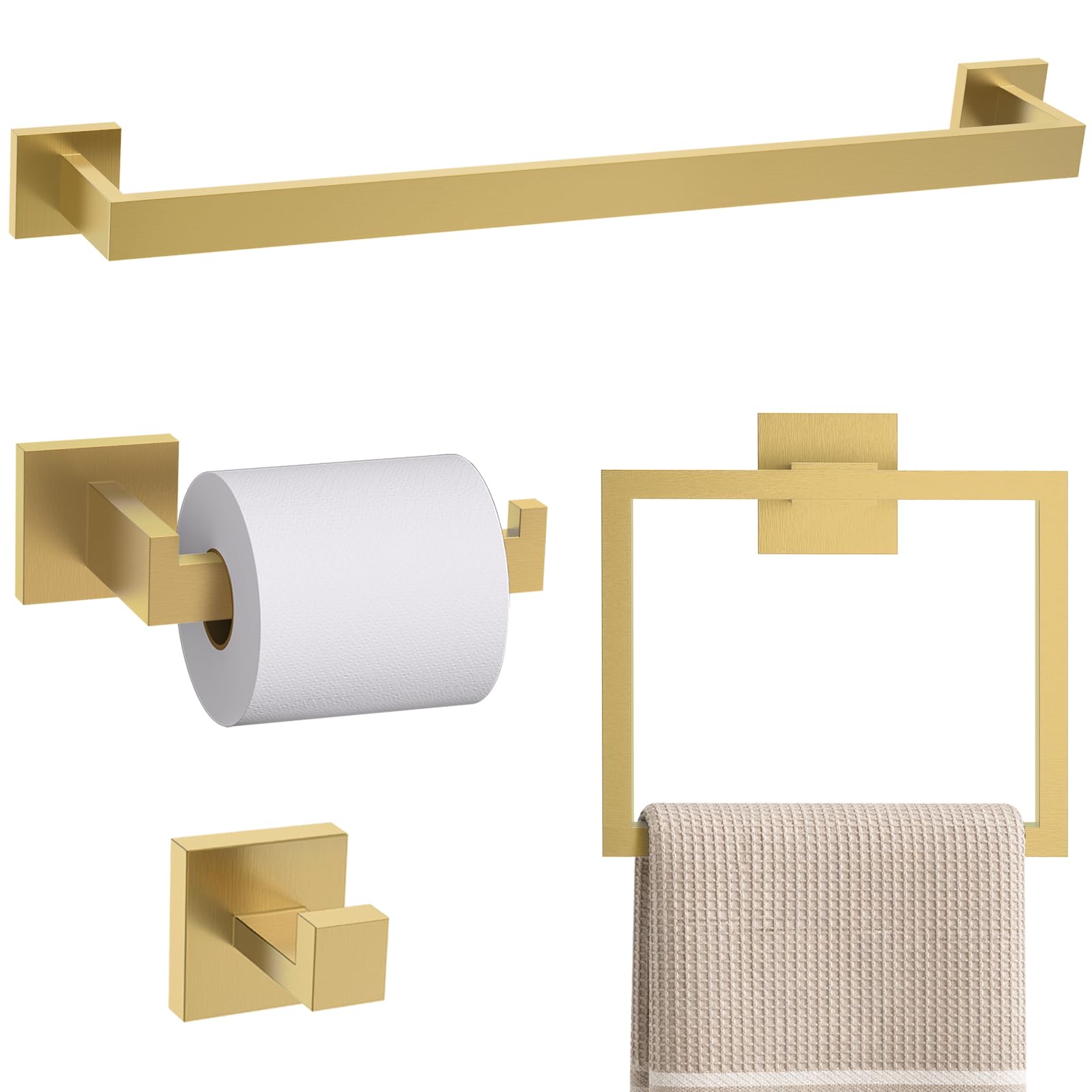 TNSO - Brushed Gold Set D SUS304 Stainless Steel Polished Chrome Bathroom Hardware Towel Bar Set
