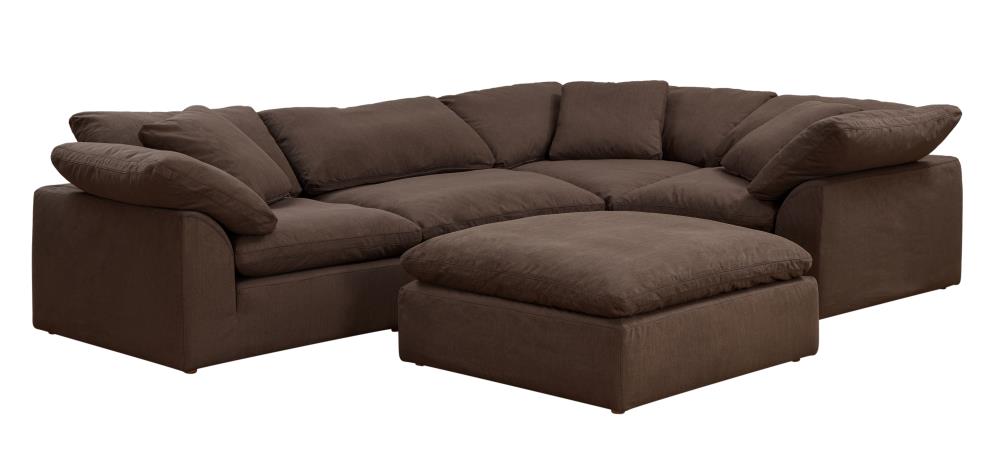 Sunset Trading Cloud Puff 5 Piece Slipcovered Sectional Modular Sofa with  Ottoman Washable Moisture and Stain Resistant Performance Fabric  Contemporary Brown at Lowes.com