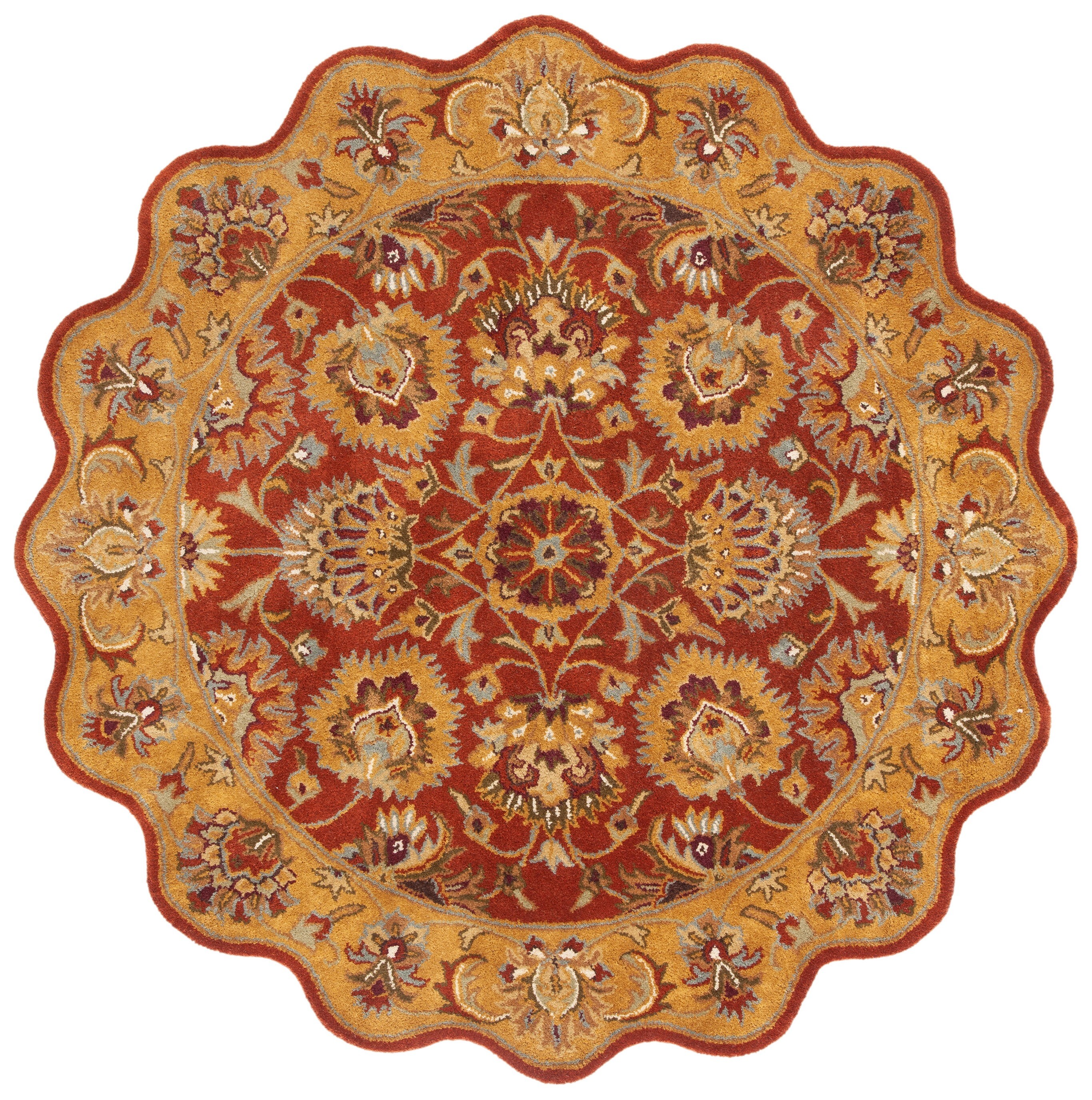 Heritage Red and Natural Hand-Tufted Wool Round Rug, 6'