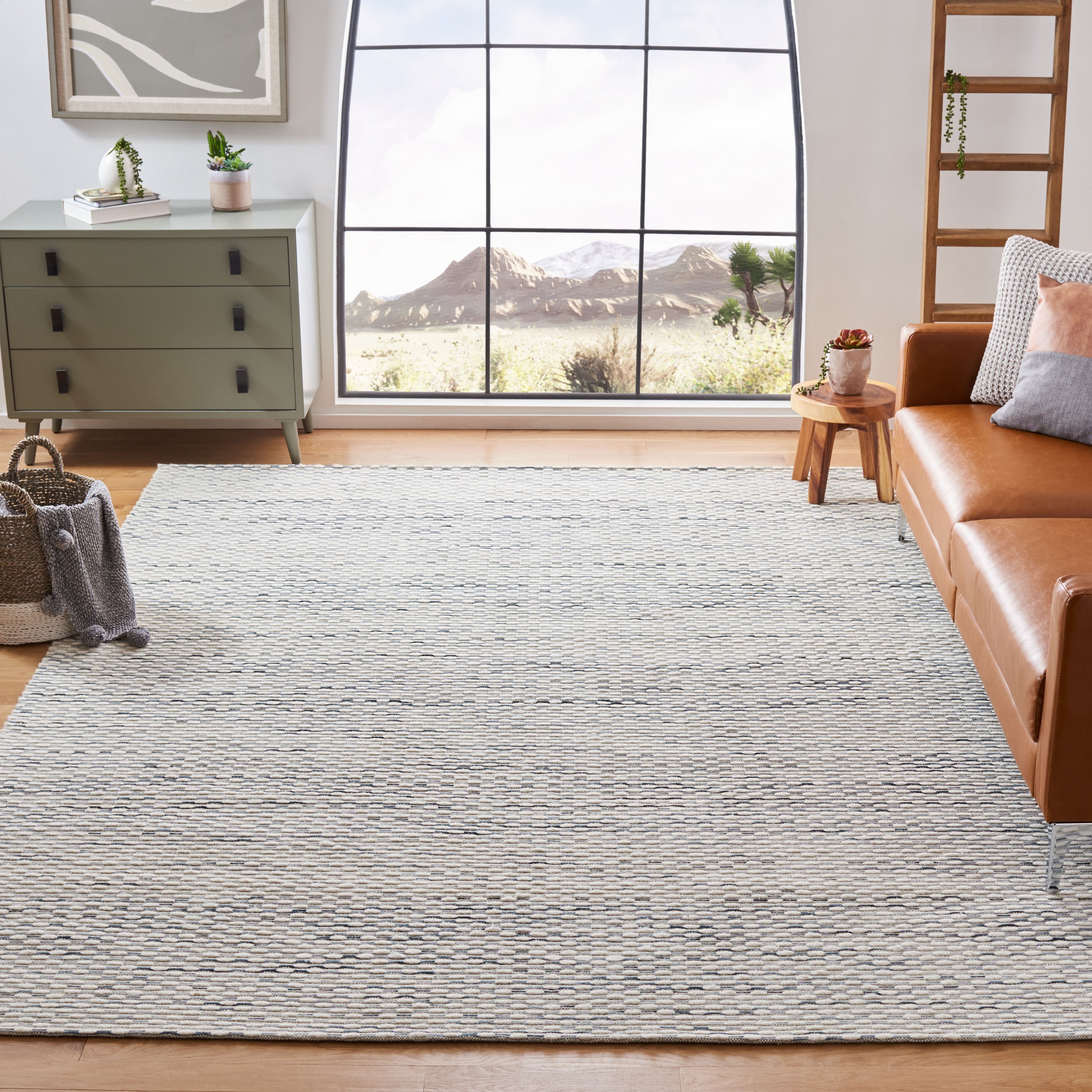 Safavieh MRB158L-8 Marbella Tetsu 8 x 10 (ft) Wool Beige/Blue Rectangular Indoor Abstract Farmhouse/Cottage Area rug