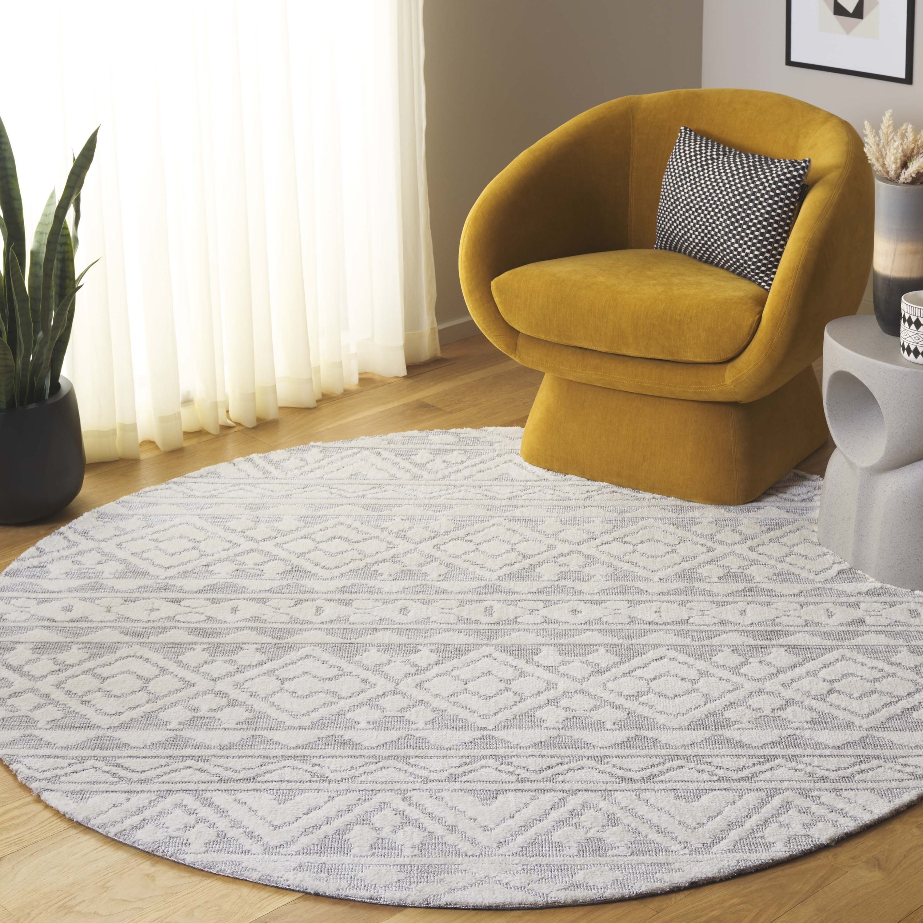  Audrey 104 Gray/Ivory Bohemian 6ft x 6ft Round Rug