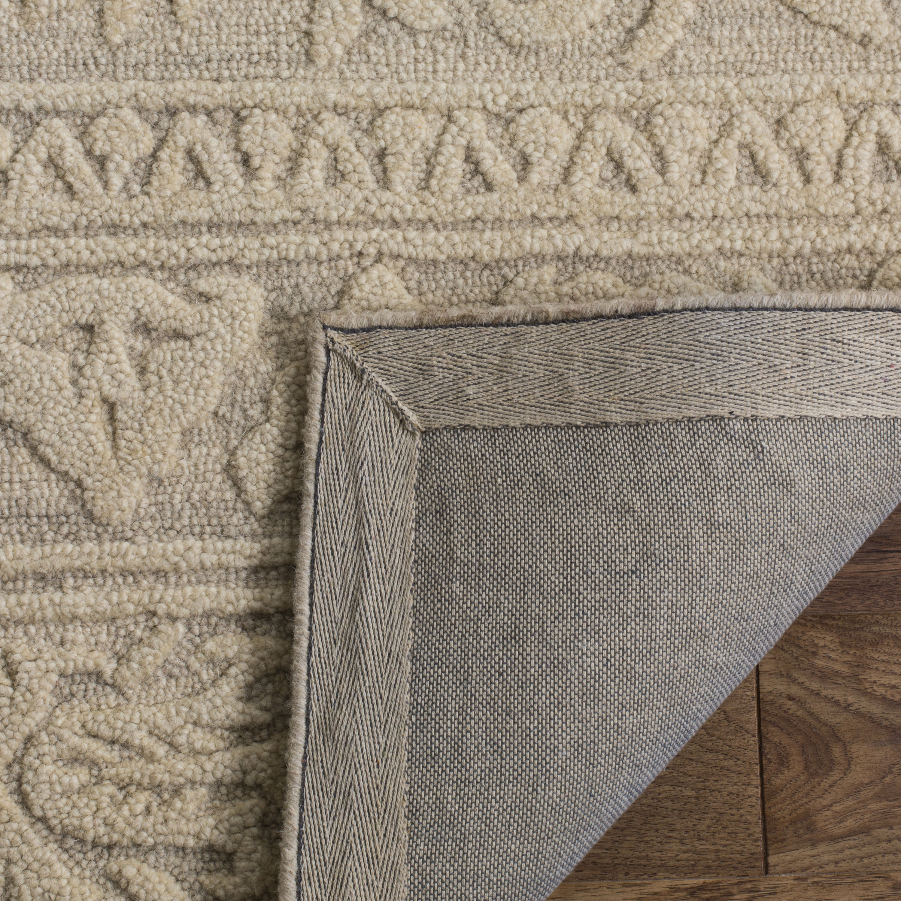Light Gray and Ivory Wool Floral Rectangular Rug