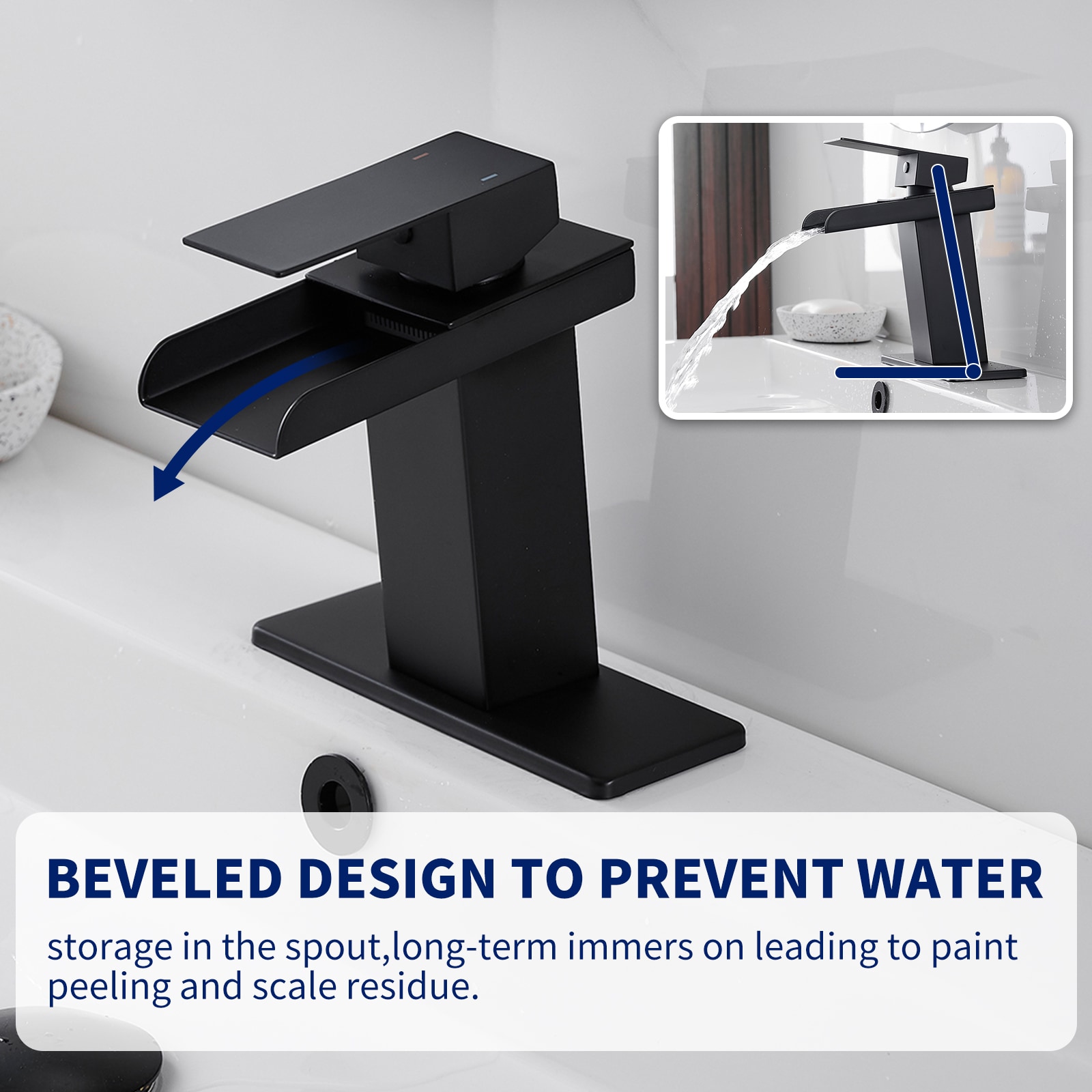 Matte Black Single Handle Waterfall Bathroom Faucet