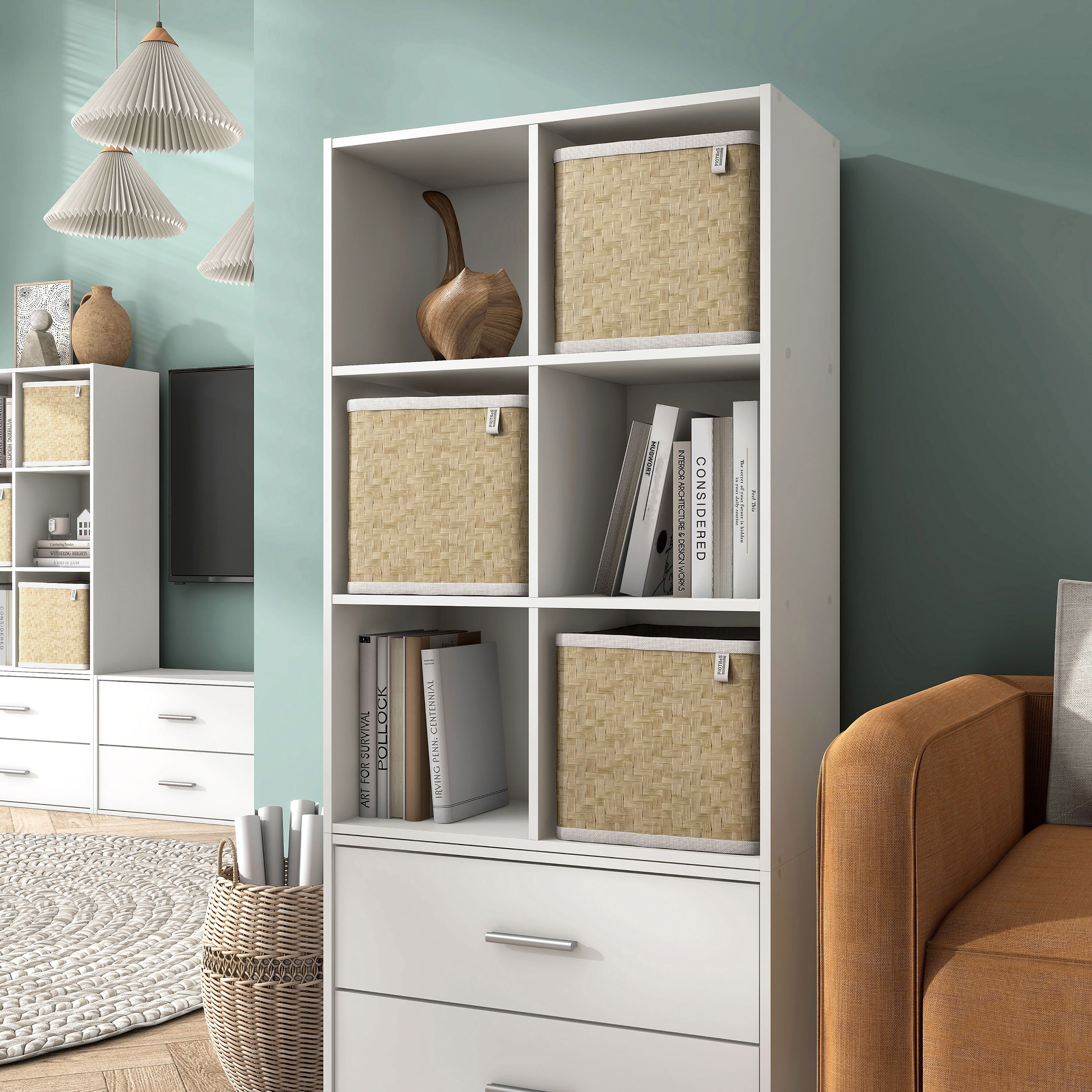White Rectangular Stackable 6-Cube Wood Bookcase
