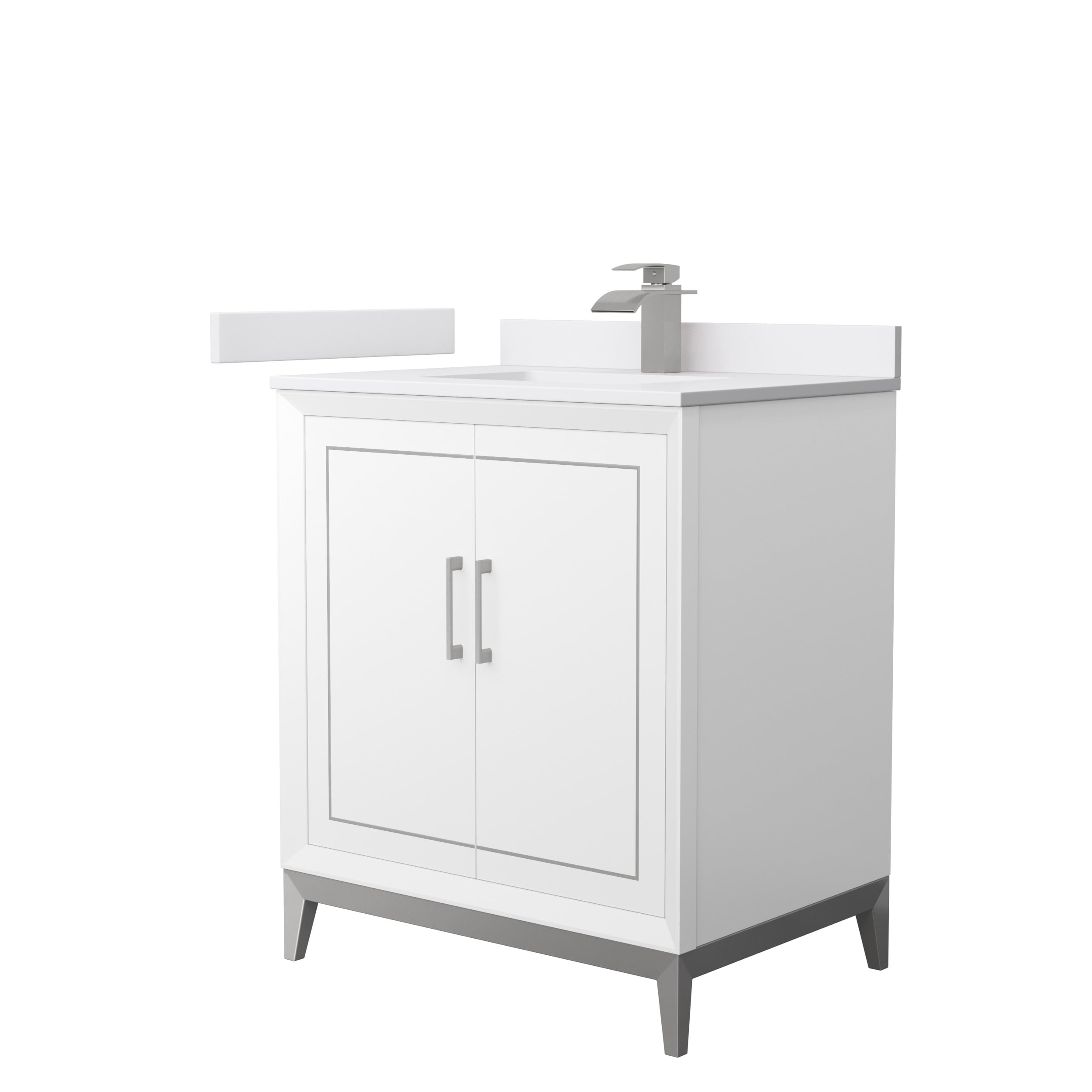 Wyndham Collection WCH515130SWHWCUNSMXX Marlena 30-in White with Brushed Nickel Trim Undermount Single Sink Bathroom Vanity with White Cultured Marble Top