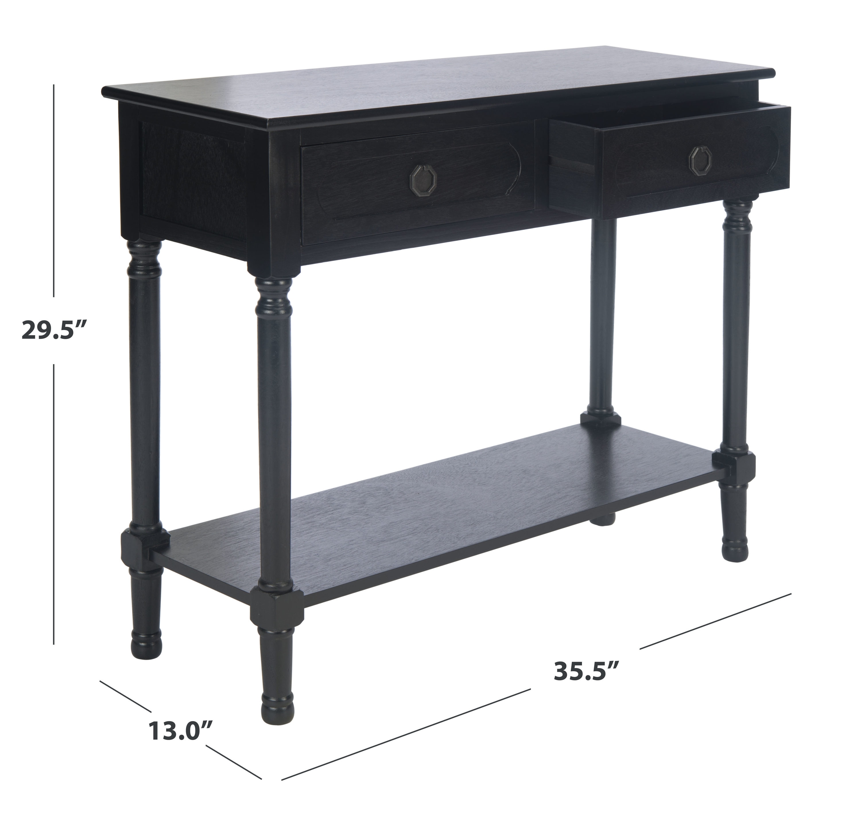Allura Black Wood and Metal Console Table with Storage