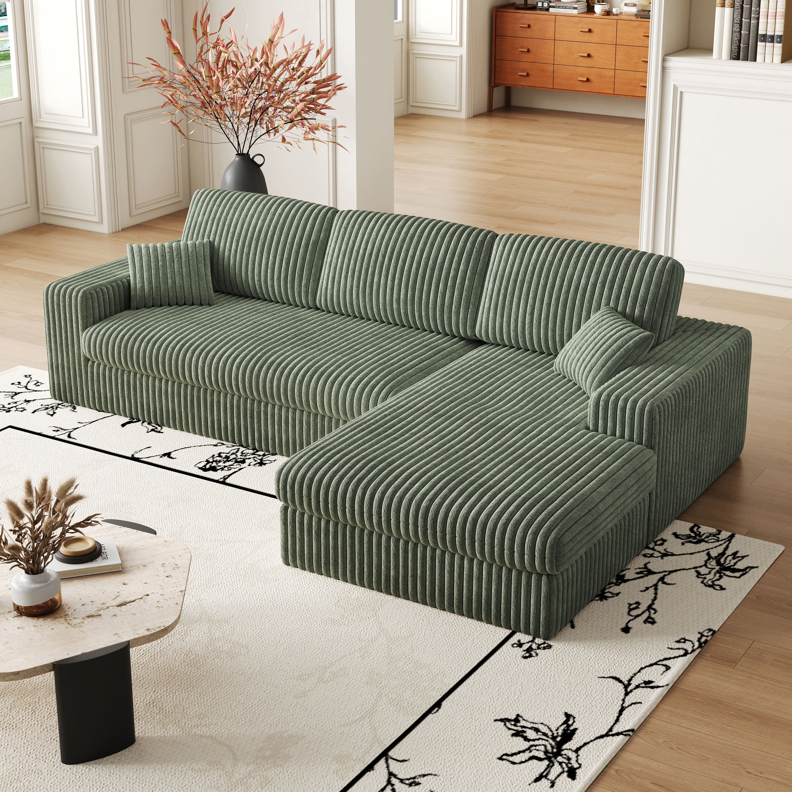 GDFStudio 339698 Seabright Corduroy Modular L-Shaped Sofa with Pillow