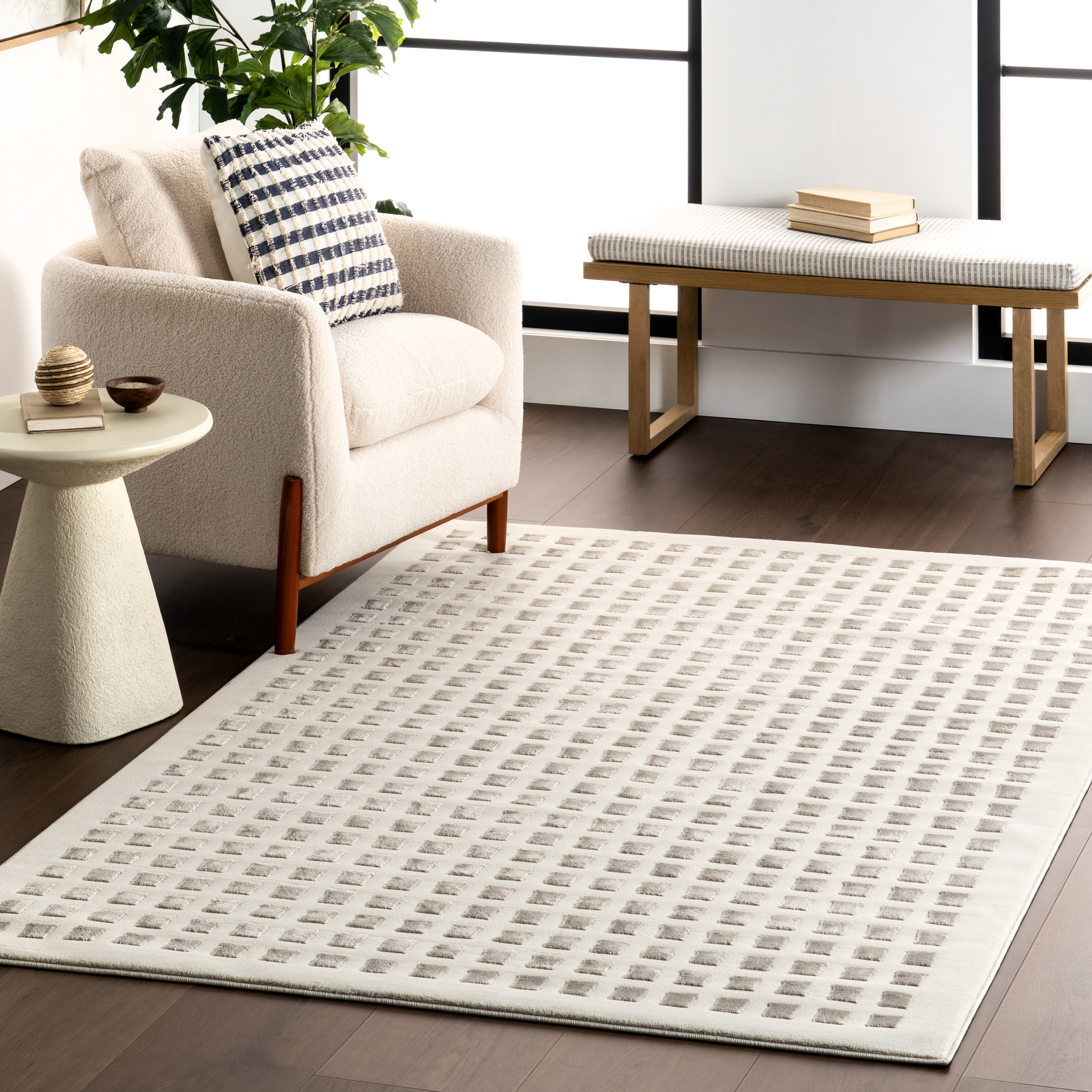 nuLOOM 200MEGR08A-508 Daleyza Checkered Machine Washable 5' x 8' Area Rug in Cream