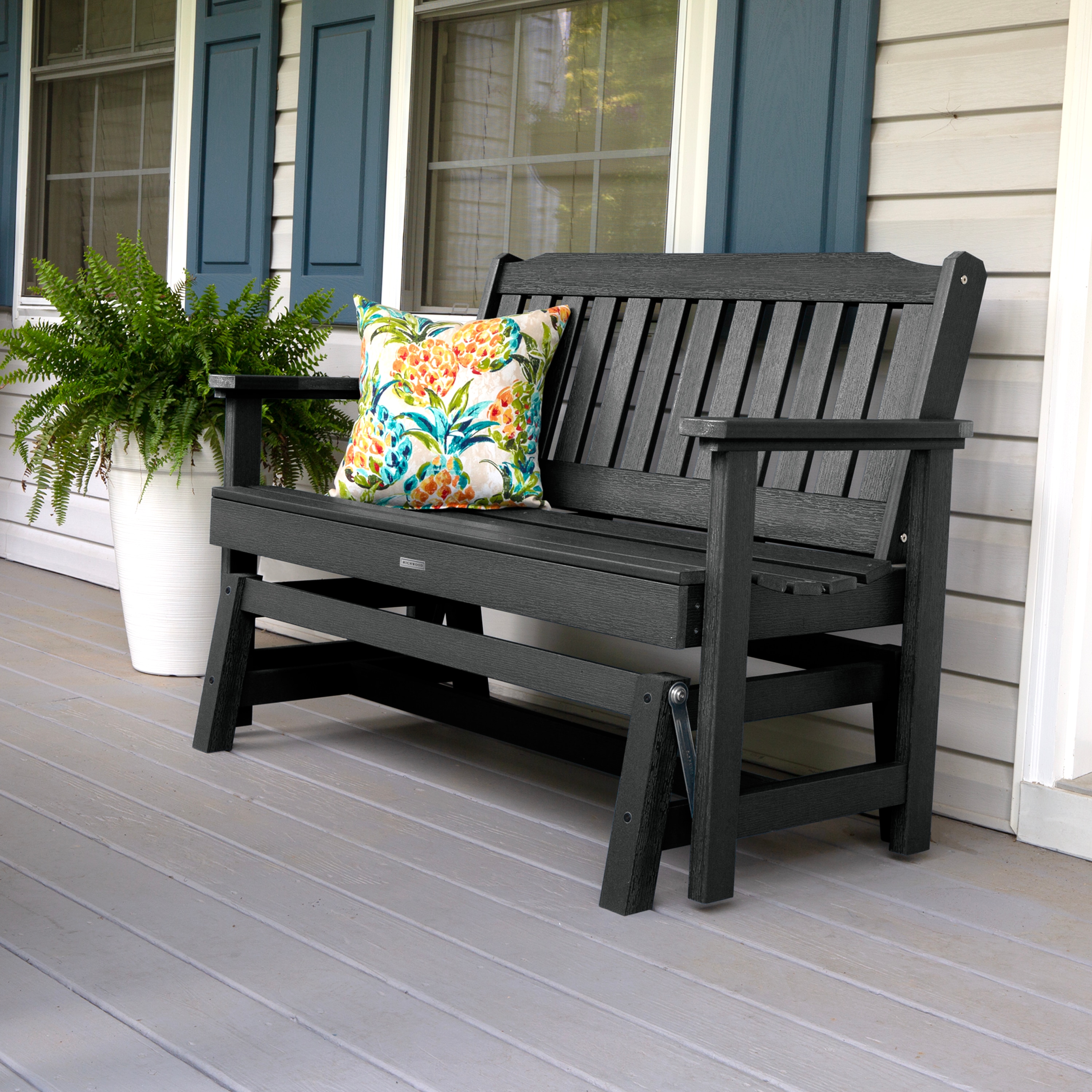 highwood AD-GLBENLH2-BKE The Lehigh 50.09-in W x 35.59-in H Black Plastic Garden Bench