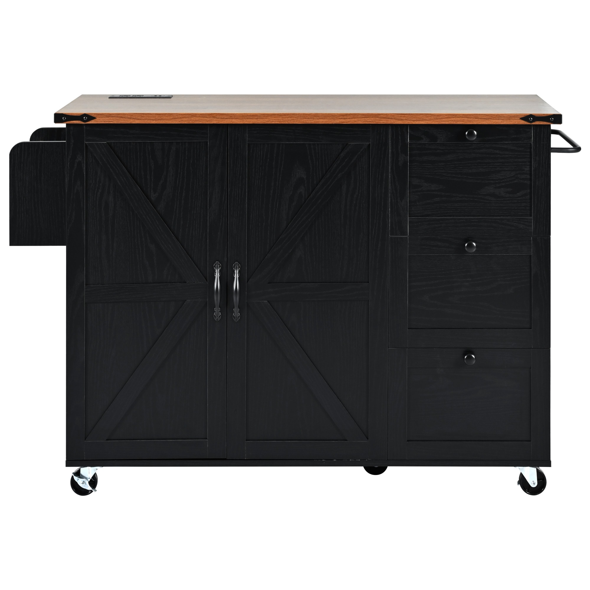 Best Selling Home Decor 329595 Black MDF Base with Particleboard Rolling Kitchen Island ( 28.75-in x 54.5-in x 36.5-in )