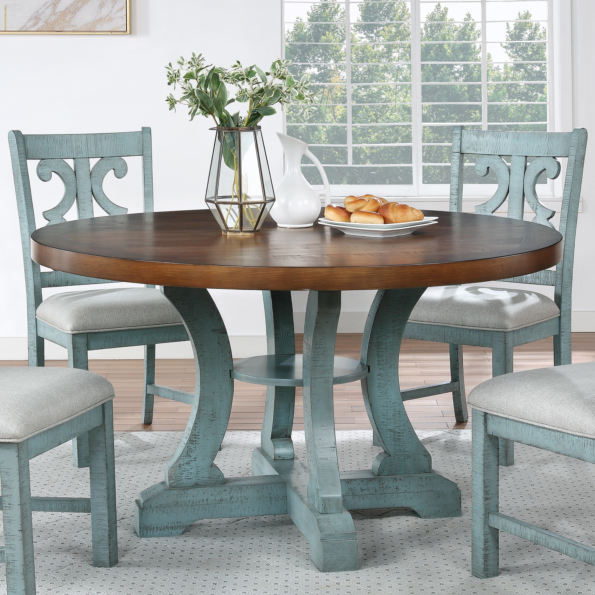 Blue wood dining deals table