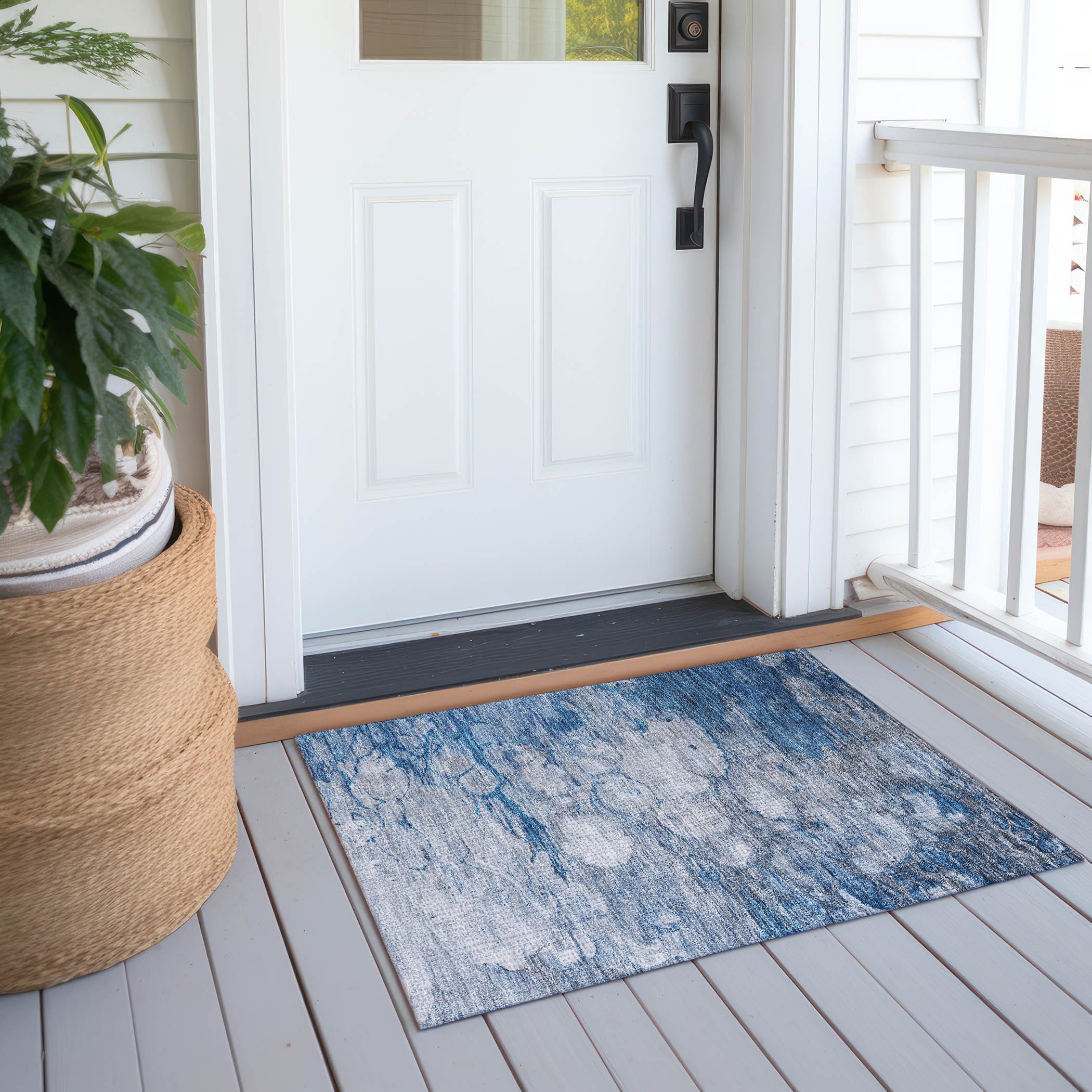 Blue Abstract Washable Synthetic Indoor/Outdoor Rug 1'8" x 2'6"