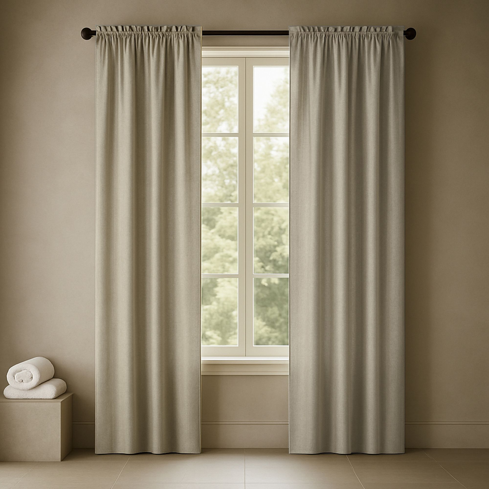 KATE AURORA - 1 Piece Flax Semi Sheer Rod Pocket Beige Linen Curtain Panel 84 in Long