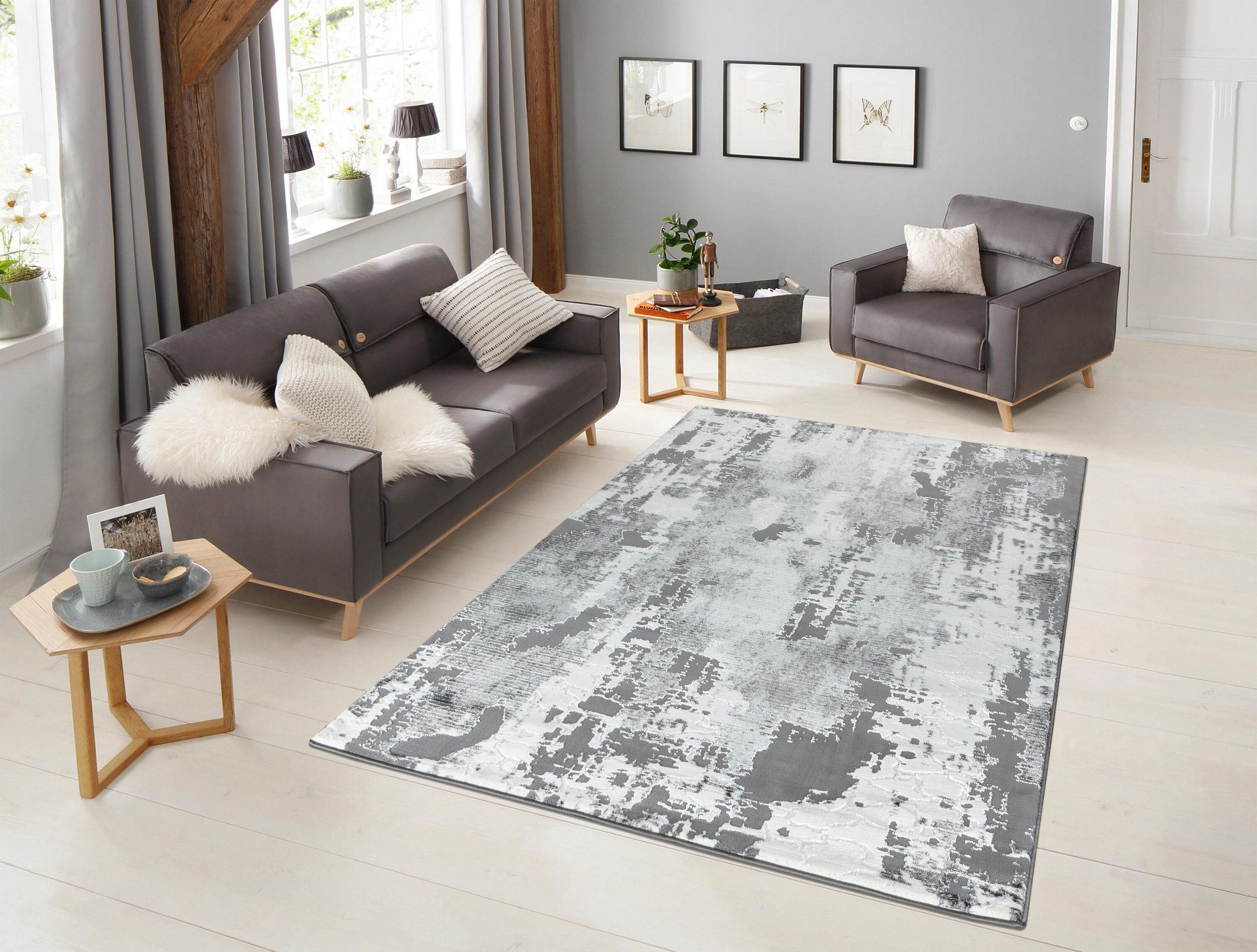 MDA Rugs PT0158 Petra 5 x 7 (ft) Gray/White Rectangular Indoor Abstract Area rug