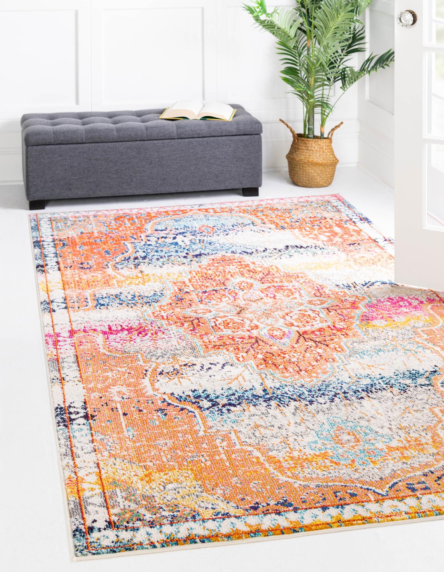 Unique Loom 3139999 Monet Vita 5 x 8 (ft) Loomed Polypropylene Multi/Orange Rectangular Indoor Medallion Oriental Area rug