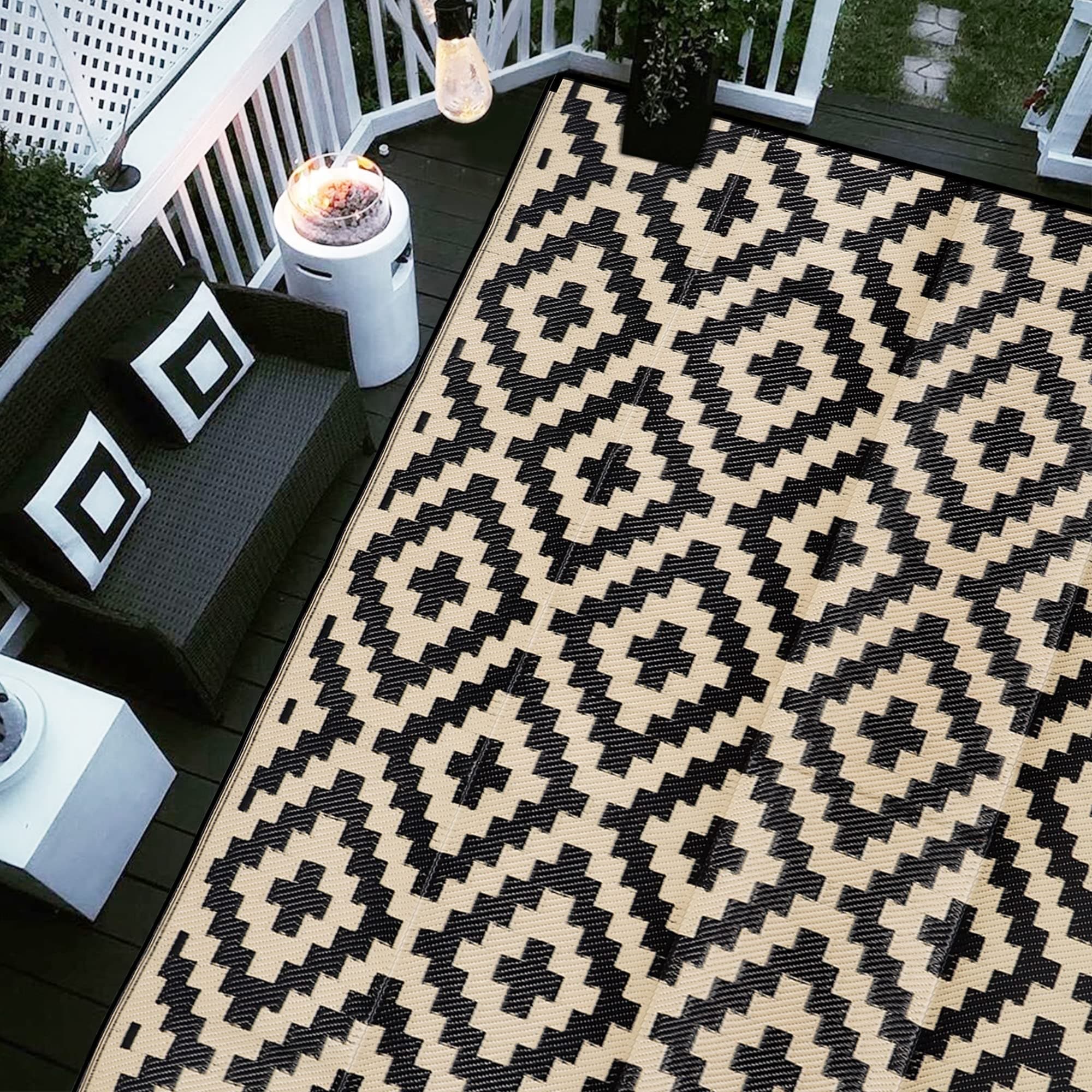 WZKZLH Reversible Waterproof Outdoor Rug Virgin Polypropylene UV Protected Portable Easy Clean Versatile Patio Deck Camping Mat