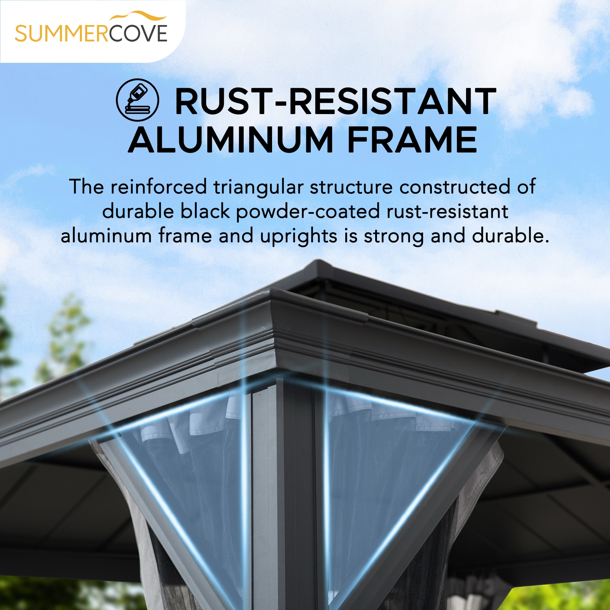 10x12 Black Aluminum and Steel Hardtop Gazebo with Solar Panel and Netting