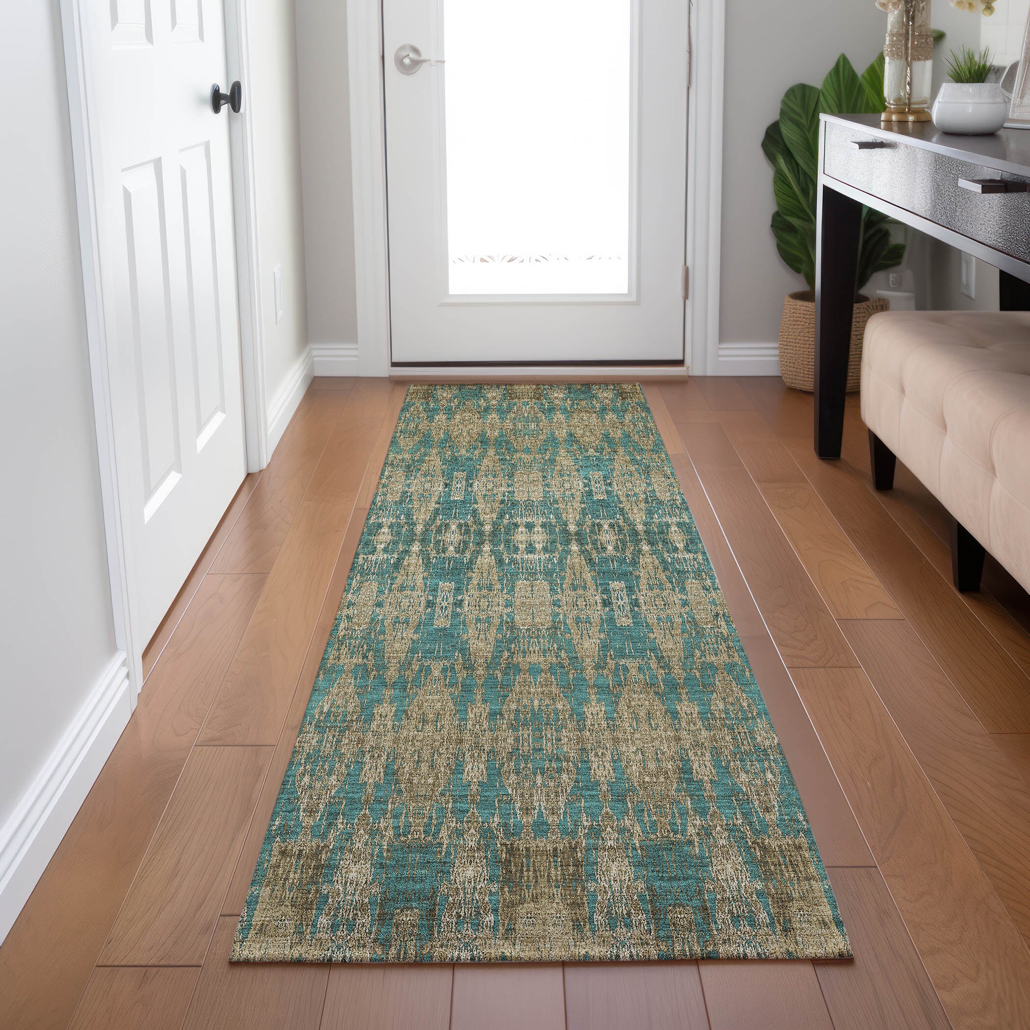 Addison Rugs ACN580TE2X8 Chantille ACN580TE 2 x 7 (ft) Polyester Teal Rectangular Indoor/Outdoor Geometric Moroccan Machine washable Runner rug