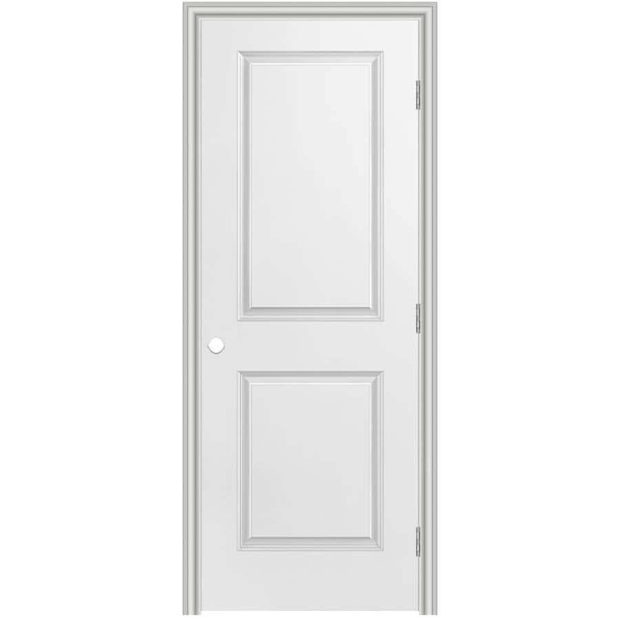 Masonite 743894 36-in x 80-in (primed) Hollow core 2-panel square Left hand Smooth Primed Molded composite Split Jamb Single Prehung Interior Door 376 Casing