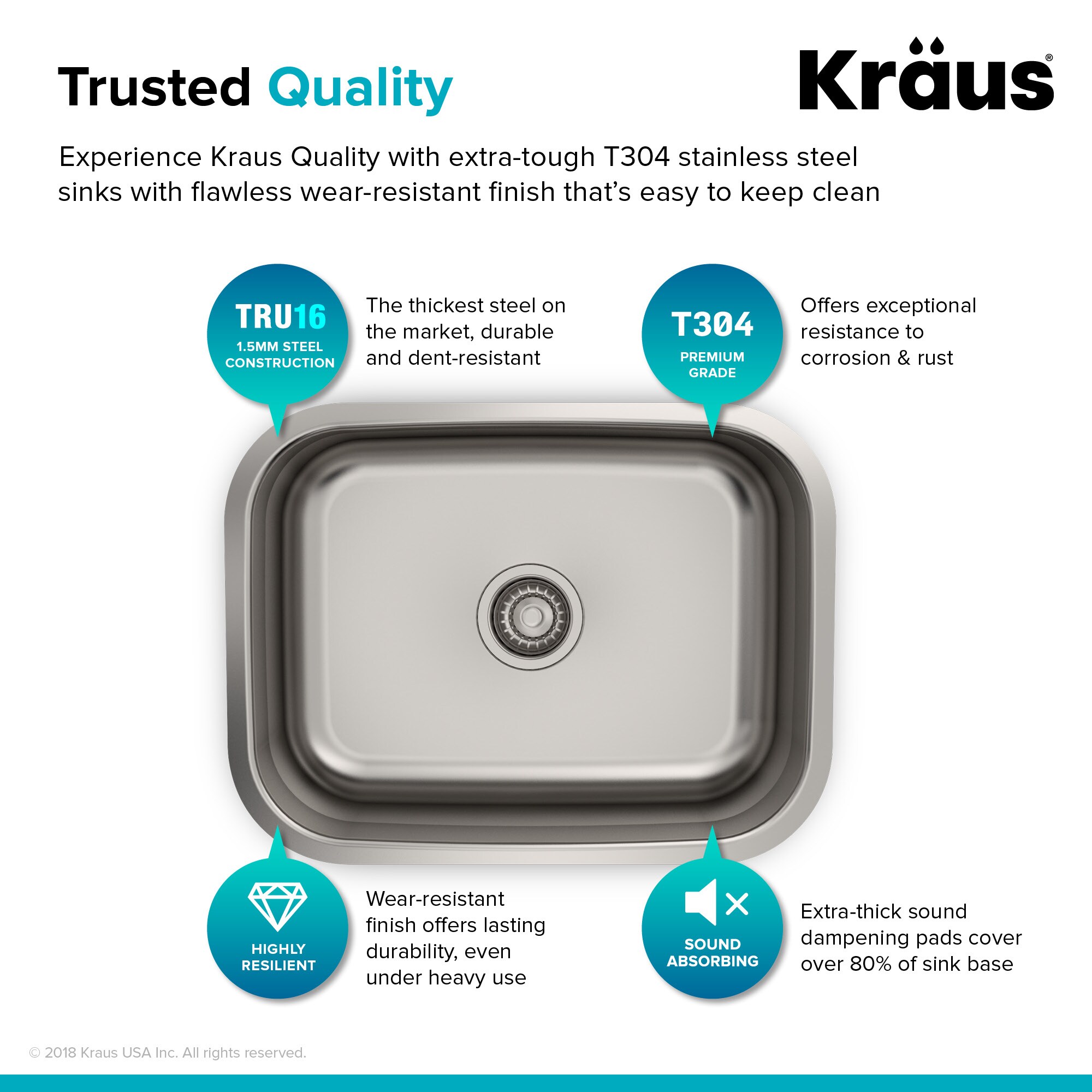 Kraus 23-Inch Satin Stainless Steel Undermount Single Bowl Kitchen Sink
