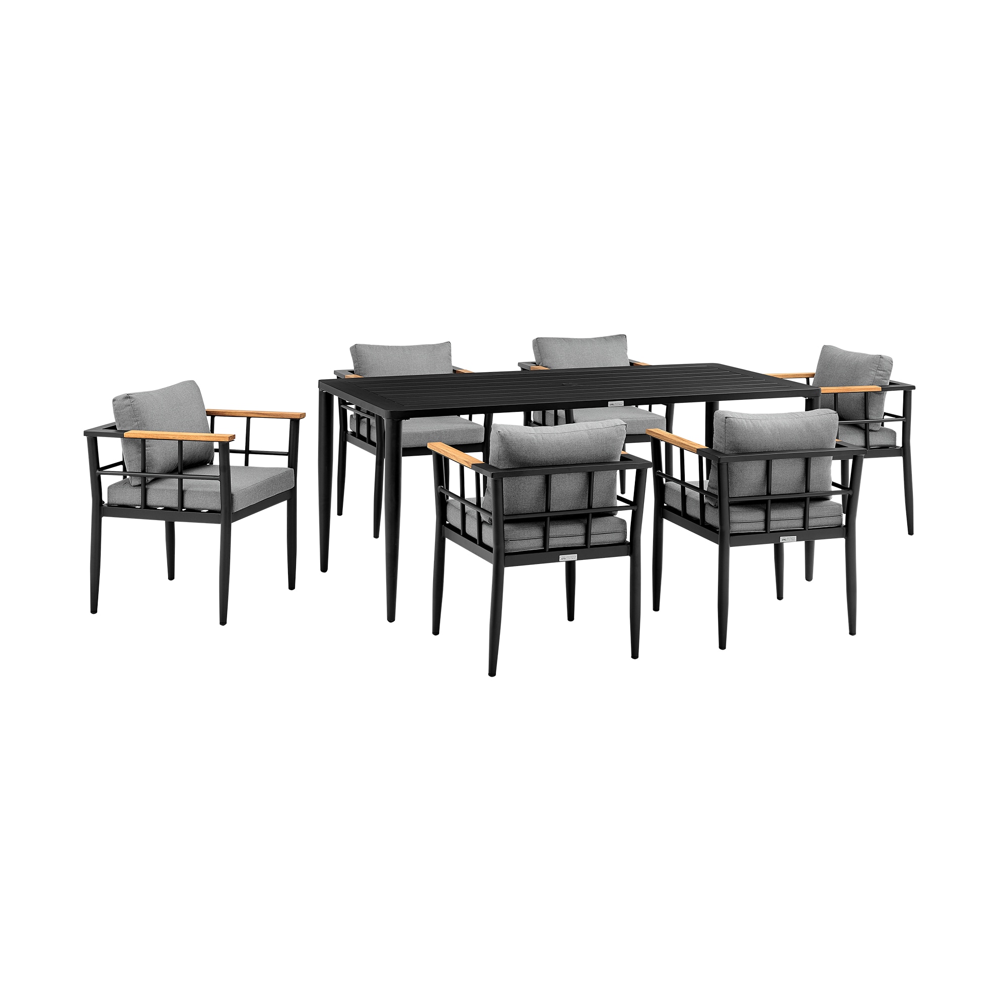 Armen Living 7-Piece Black Patio Dining Set Aluminum Rectangle Table ...