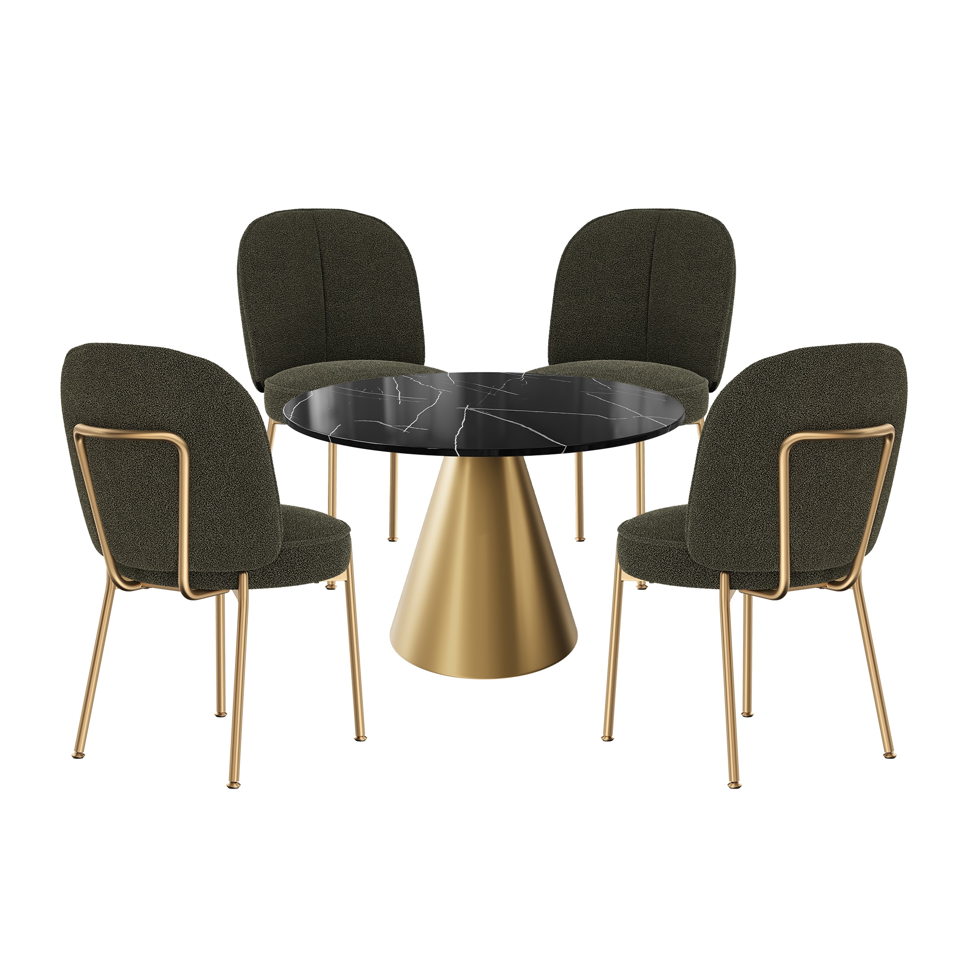 Clihome CL-R3BKBGDM05 Green Chair/Black Table Contemporary/Modern Dining Room Set with Round Table ( Seats 4 )