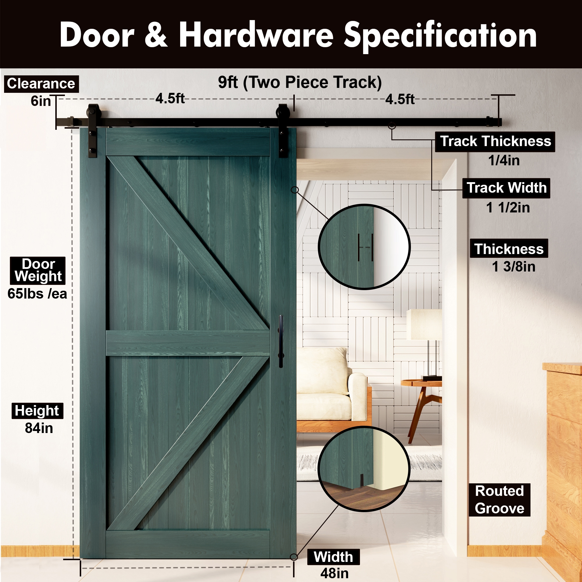HOMACER YT1TGH108C-4884-K-RP Barn-Doors - View #7