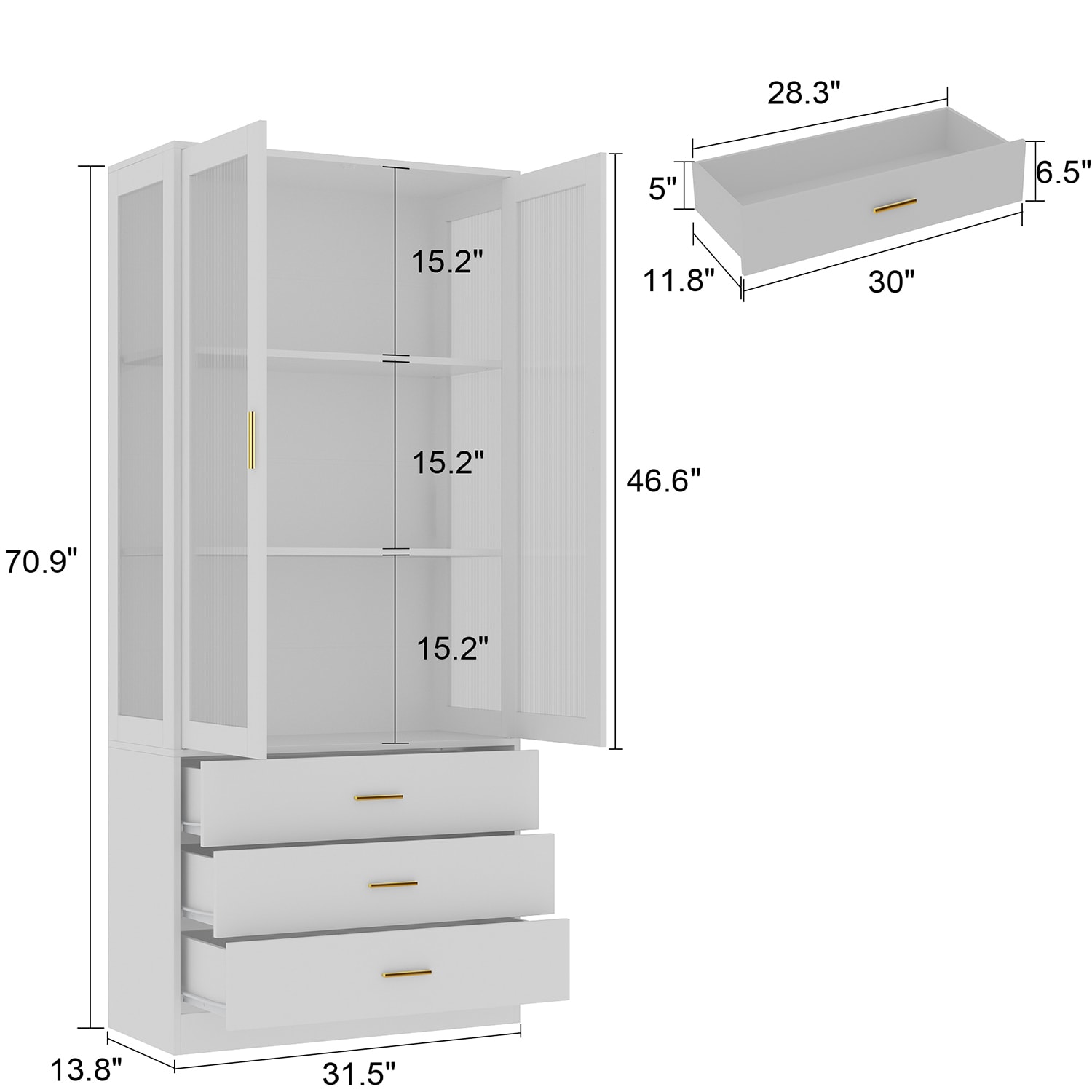 70.9'' Off-White Freestanding Pantry Tall Cabinet Storage Hutch