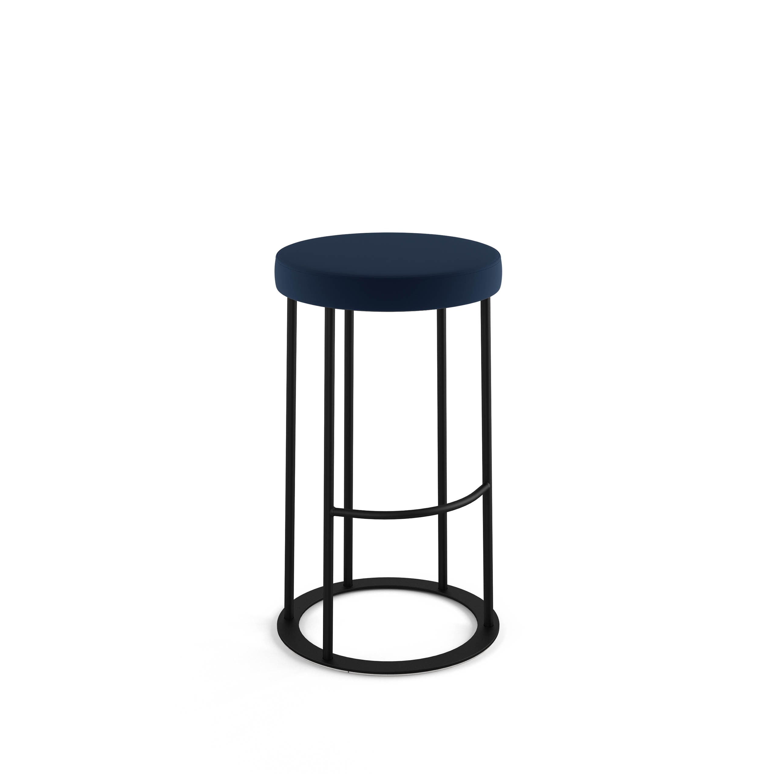 Amisco 44506-30WE/1B25JMF4 Iris Blue Polyurethane / Black Metal 30.75-in H Bar height (28-in to 33-in) Round Seat Upholstered Metal Bar Stool