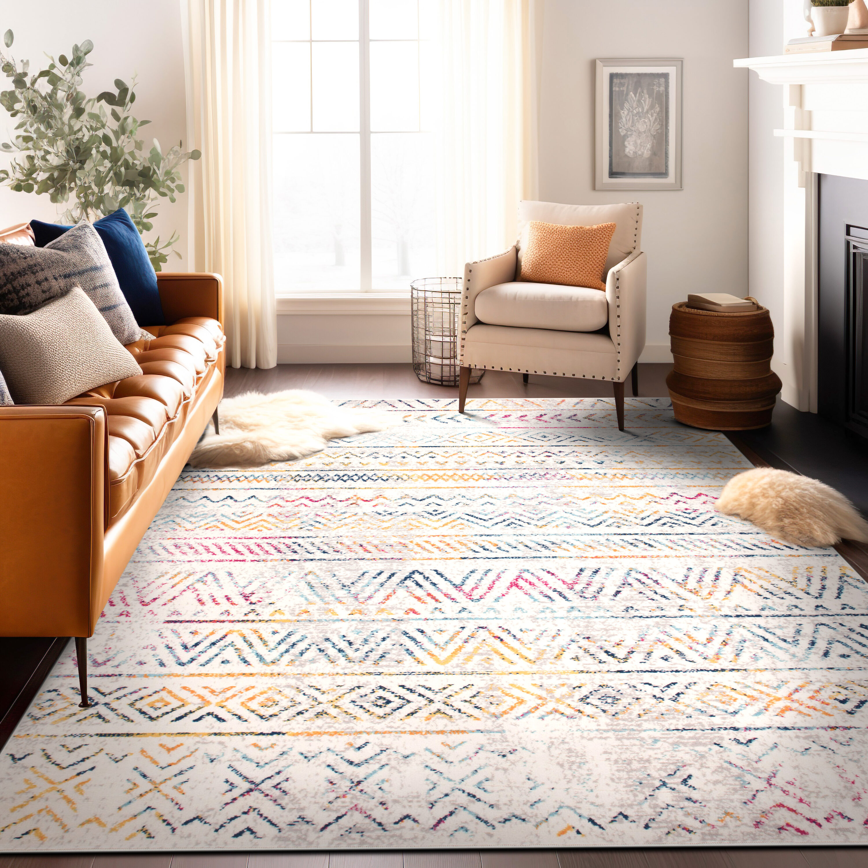 World Rug Gallery MON843MULTI5X7 Avalon 5 x 7 (ft) Loomed Polypropylene Multi Rectangular Indoor Geometric Bohemian/Eclectic Area rug