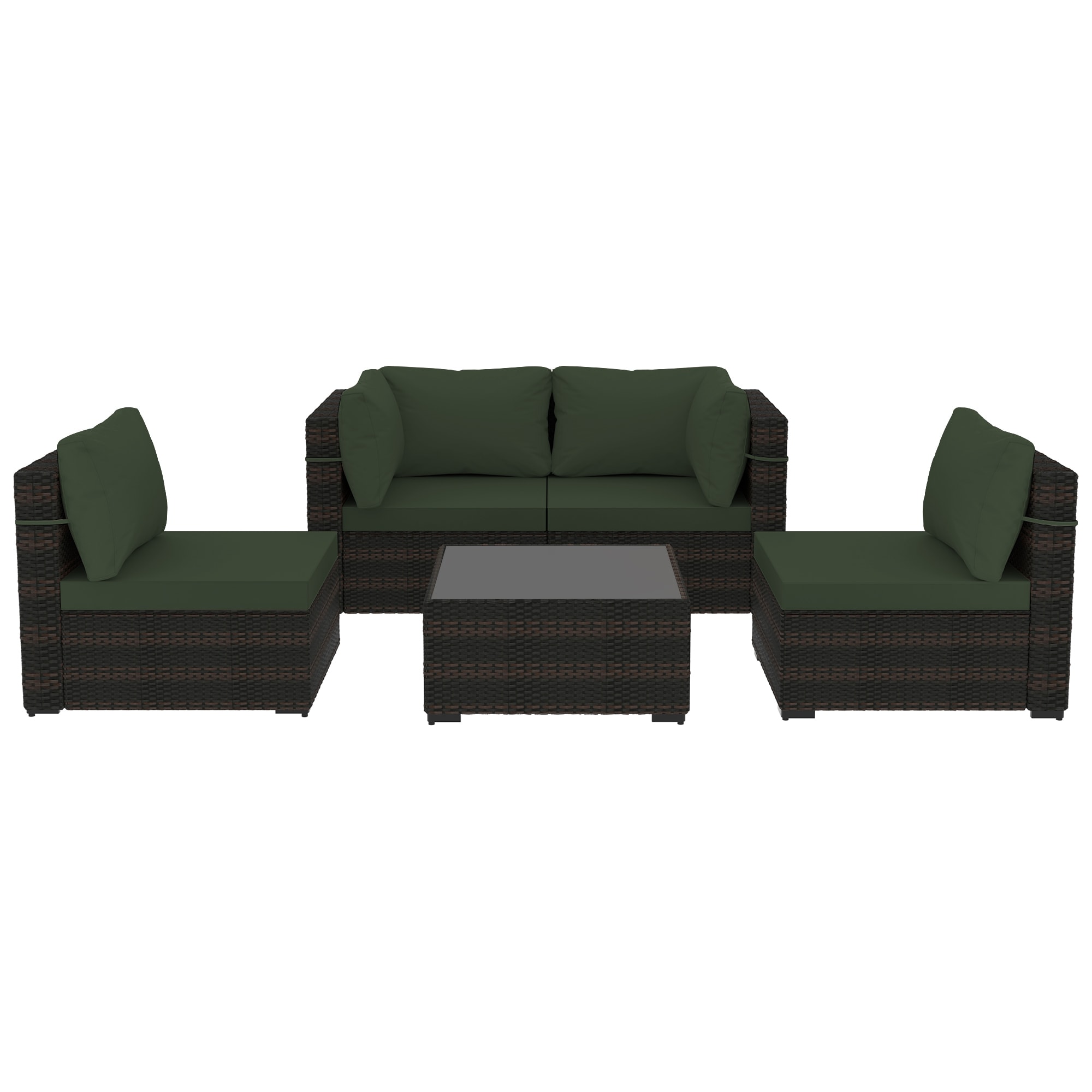 UPHA TBSF-AB-TUGREEN 5 -Piece Wicker Patio Conversation Set with Green Cushions