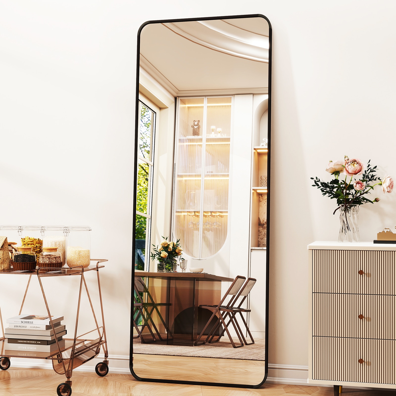 BEAUTYPEAK RE2060B 20-Inches W x 60.0-Inches H Rectangle Black Framed Full Length Floor Mirror