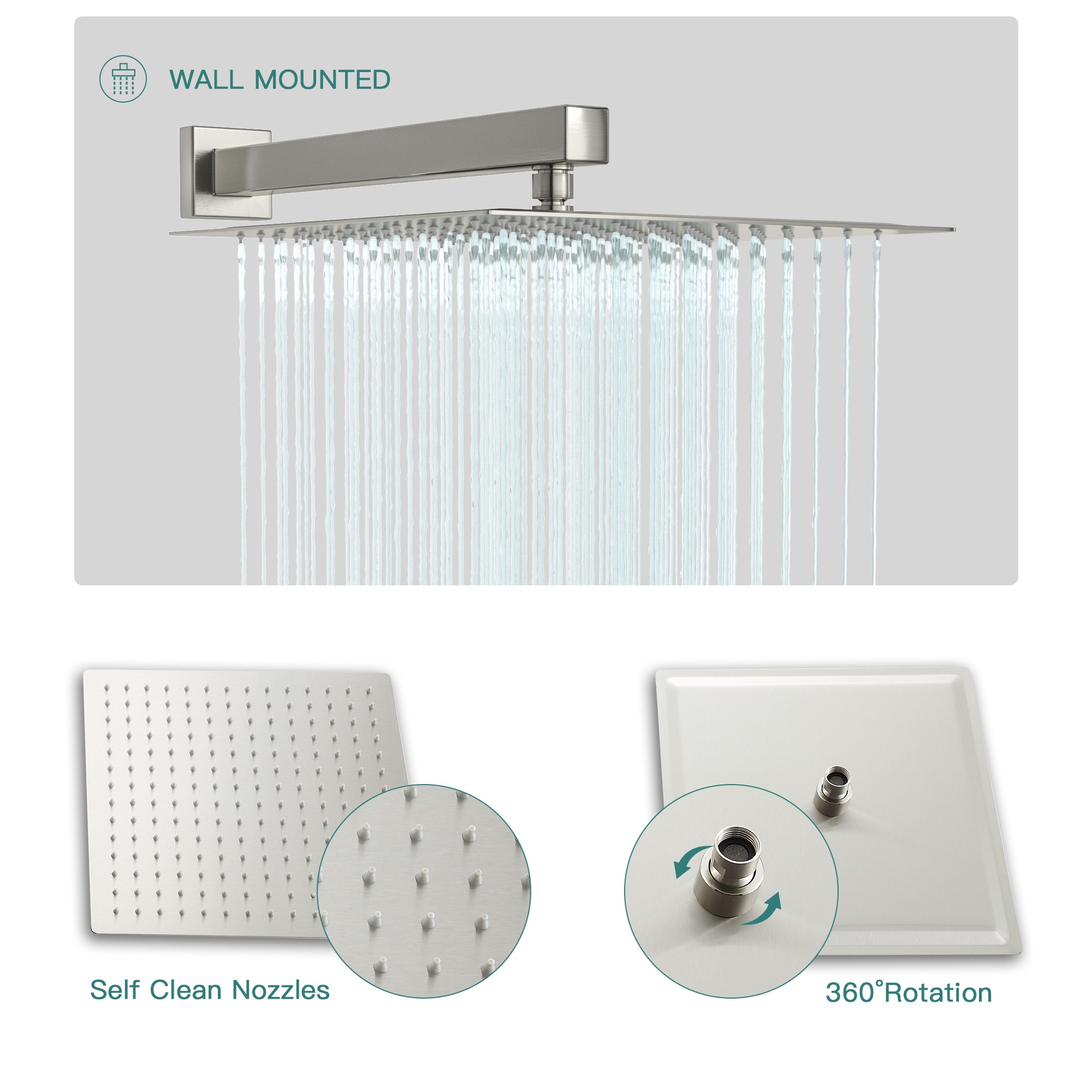 Brushed Nickel Dual Shower Head System with Handheld and Rainfall Feature