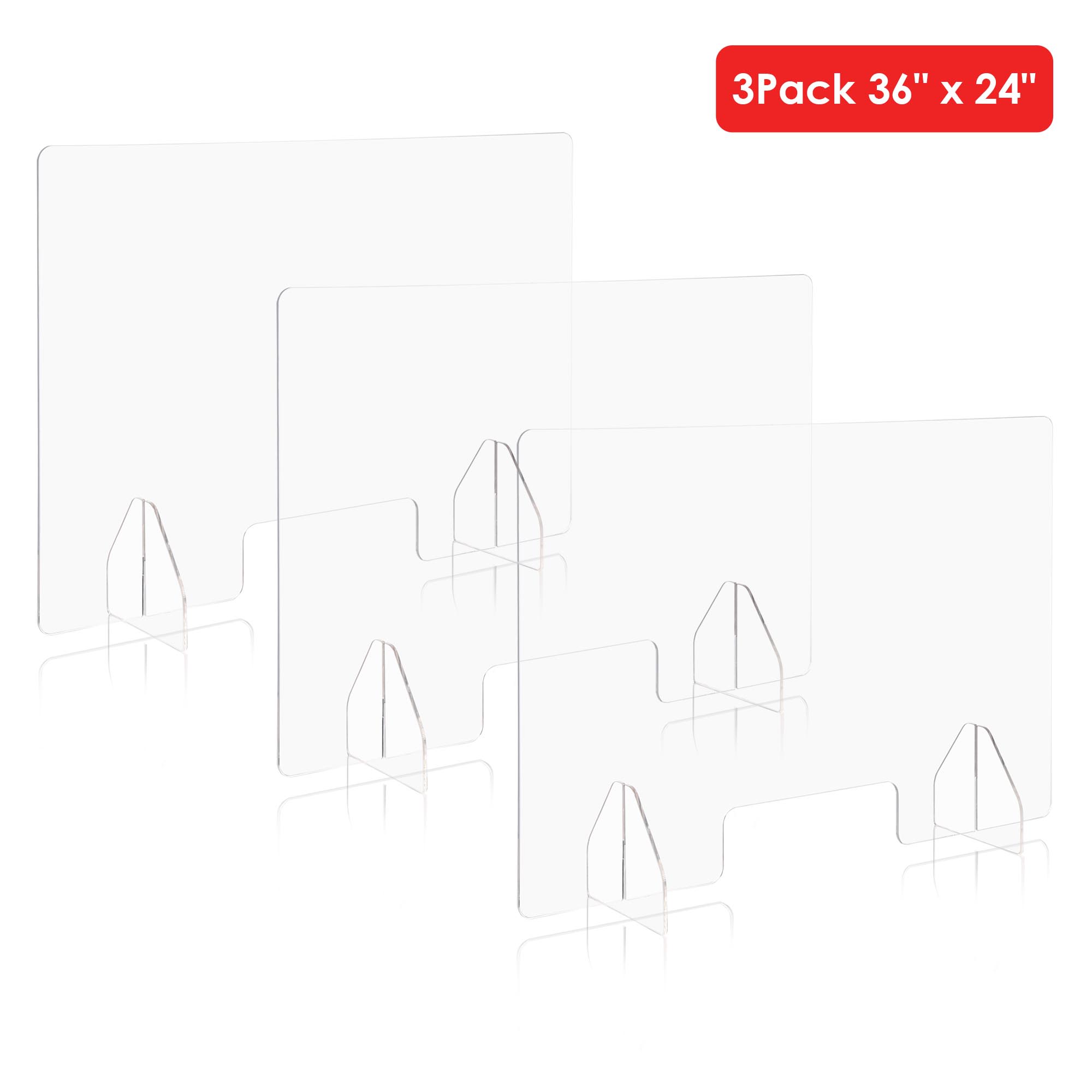 Yescom 16ASG002-3524-LO 3 Pack 36 inchx24 inch Sneeze Guards Acrylic Plexiglass Freestanding Protective Shield Clear Safety Barrier for Counter Shop